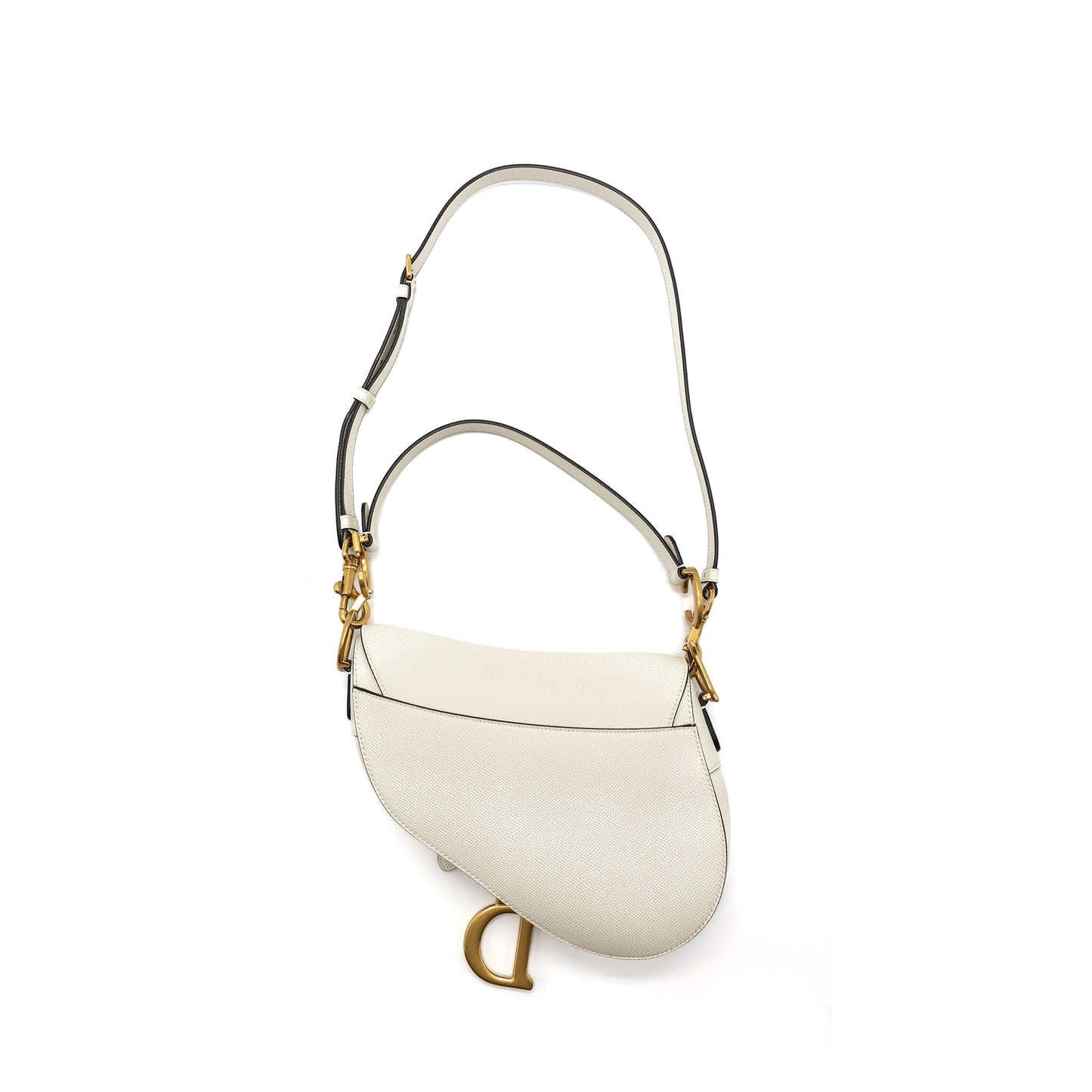 Luxury Dior medium saddle bag with strap grained calfskin white GHW