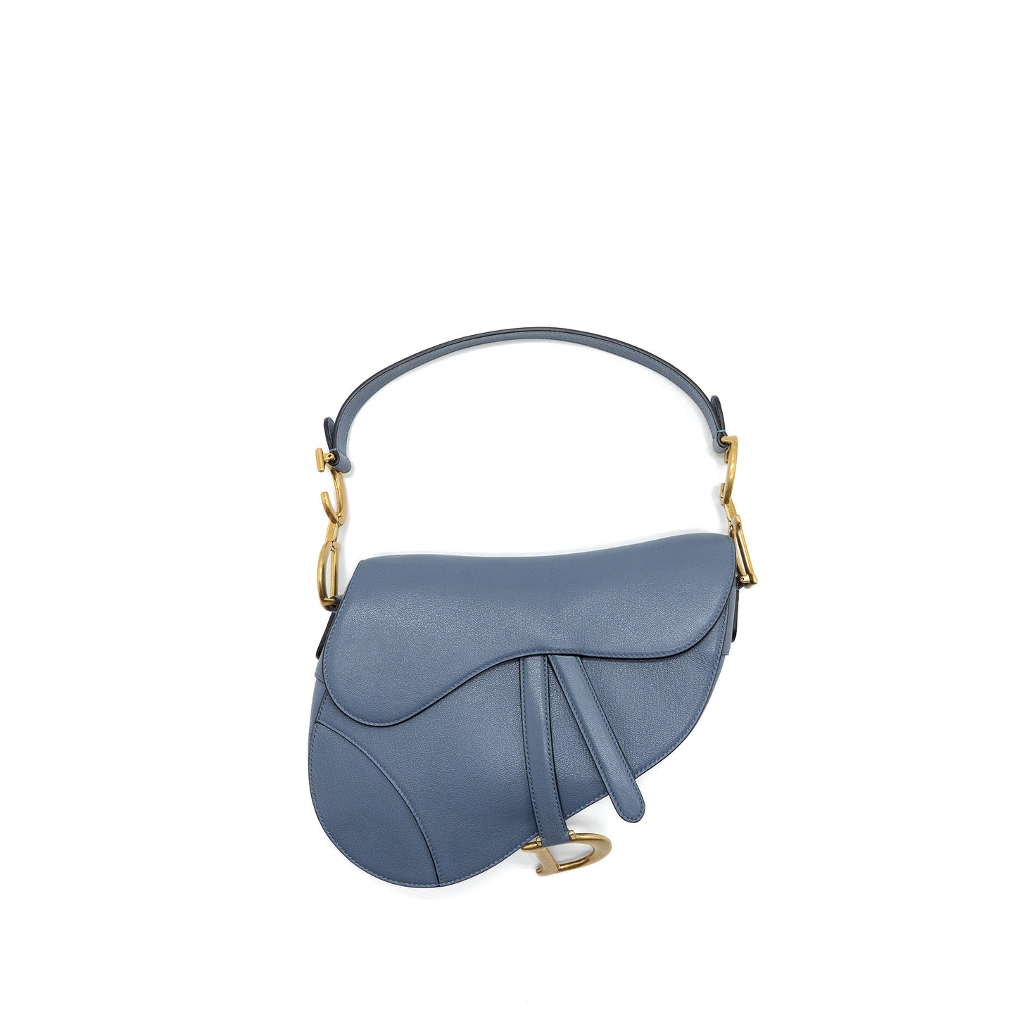 Luxury Dior medium saddle bag goat skin light blue GHW