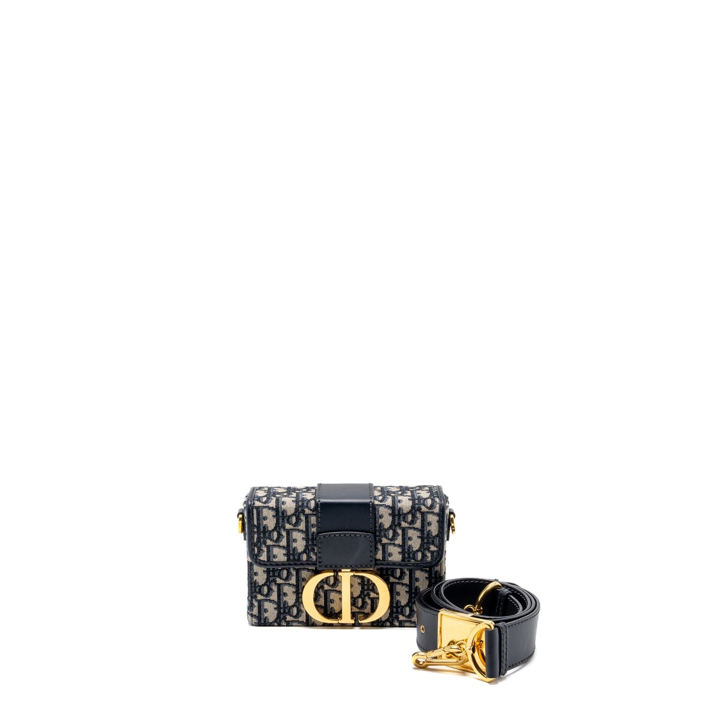 Luxury Dior 30 Montaigne mini box bag blue oblique canvas GHW