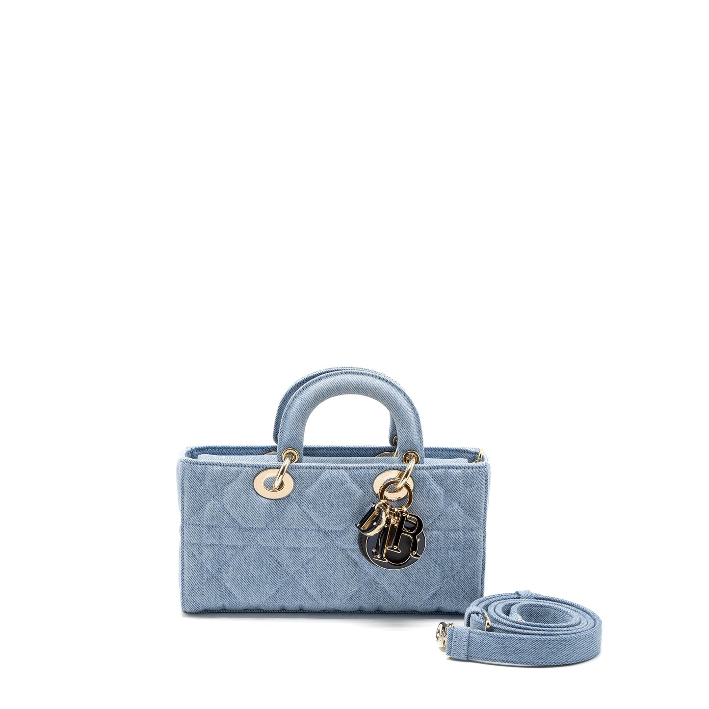 Luxury Dior Small Lady D-Joy Bag Macrocannage Denim Blue LGHW