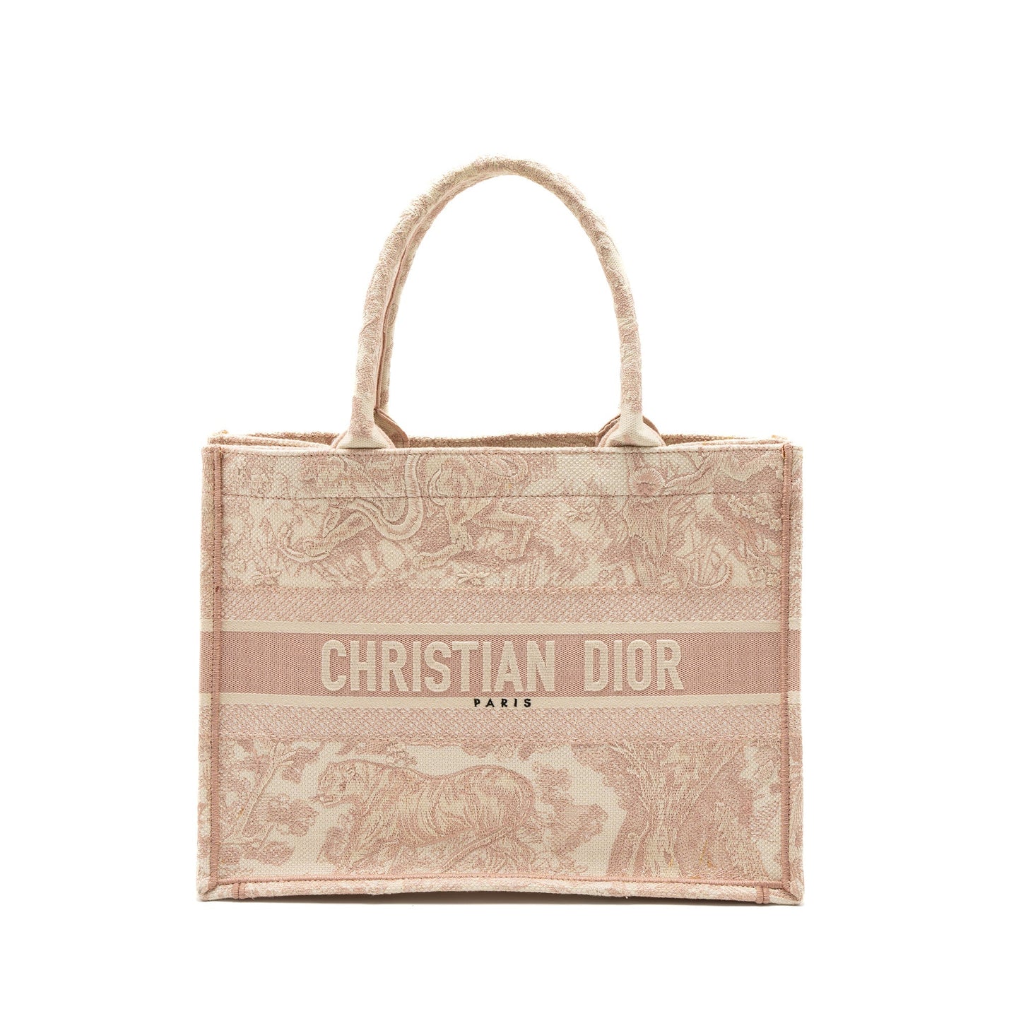 Luxury Dior Medium Book Tote Bag Pink Toile de Jouy Embroidery