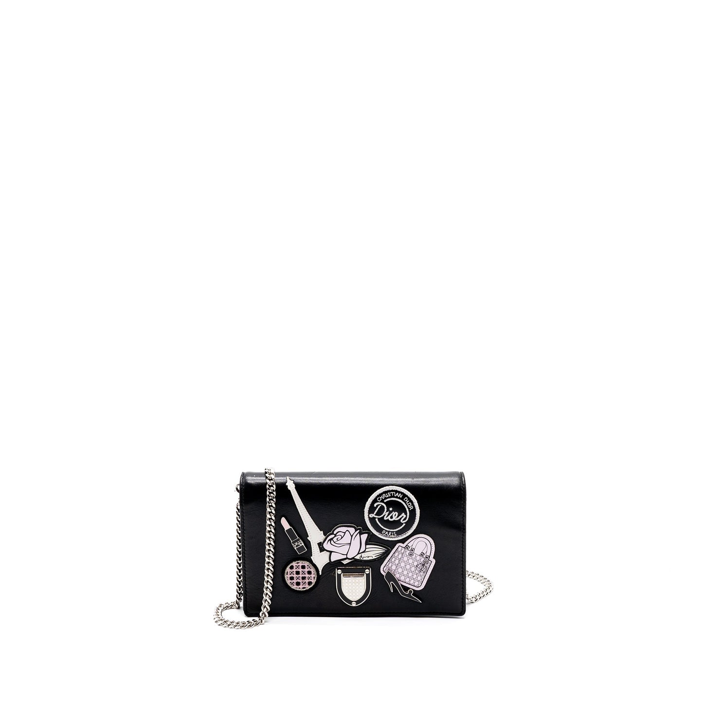 Luxury Dior Luxury Diorama wallet on chain limited print lambskin black SHW