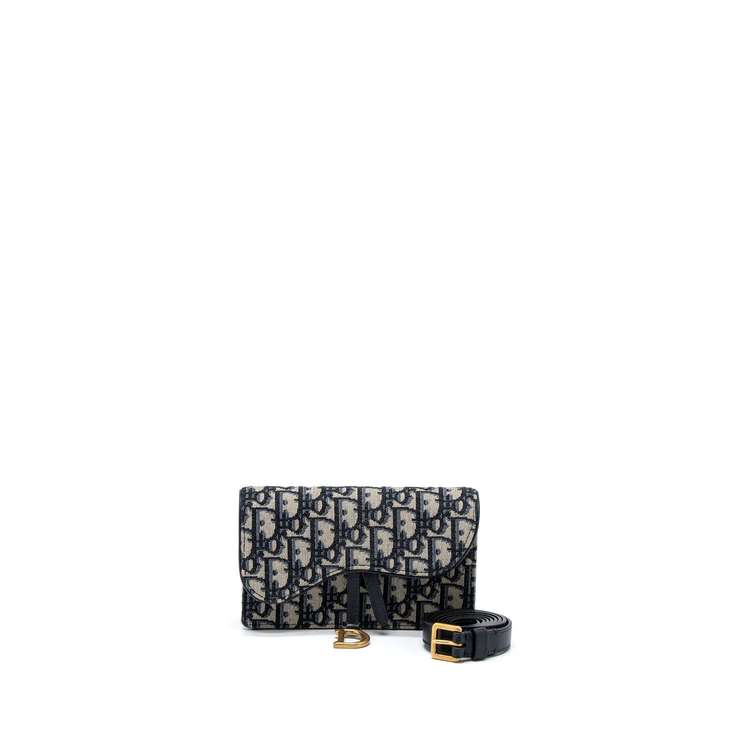 Luxury Dior Saddle Belt Pouch Blue Oblique Jacquard Canvas GHW