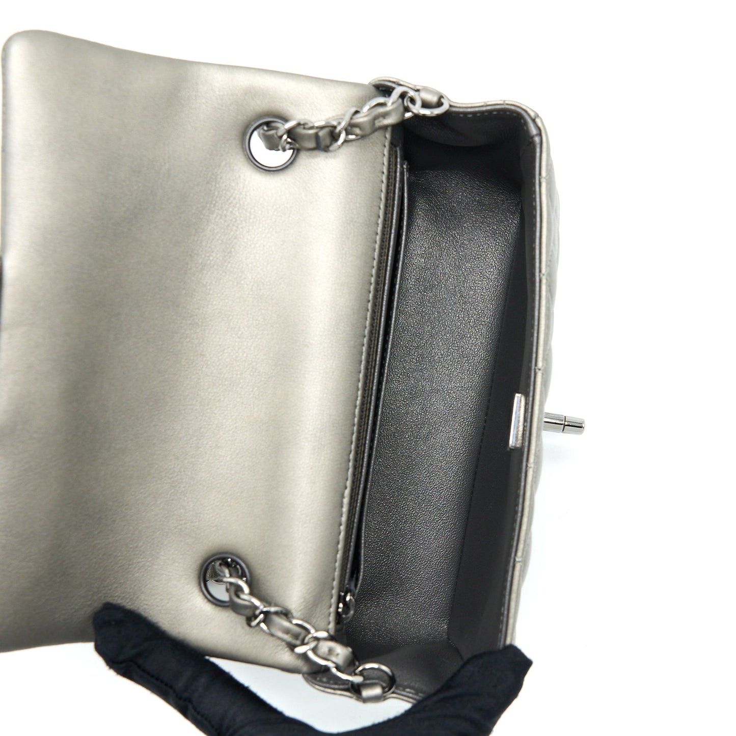 Chanel 21B Mini Rectangular Flap Bag Calfskin Metallic Silver with Shiny Ruthenium Hardware (Microchip)