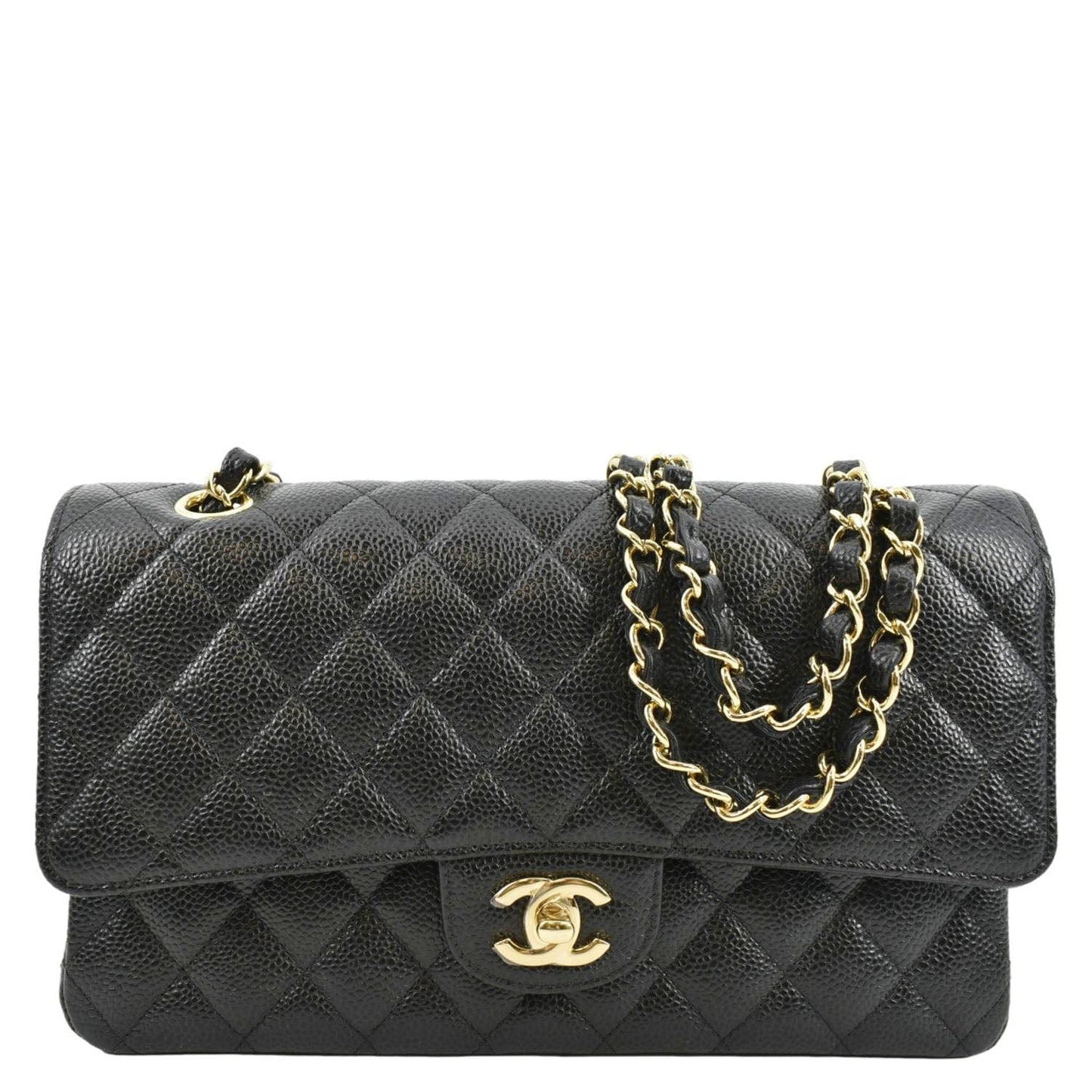 Luxury Chanel Classic Double Flap Caviar Leather Shoulder Bag Black