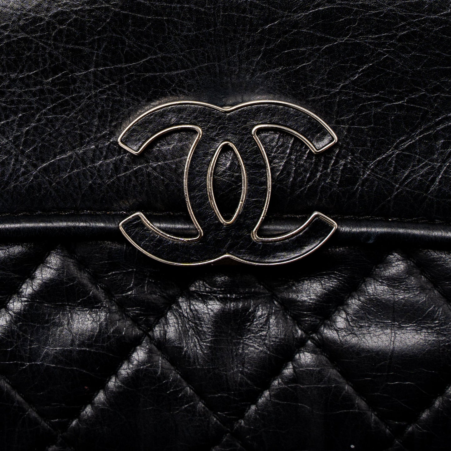 Chanel Giant CC Logo Bag Calfskin Navy SHW