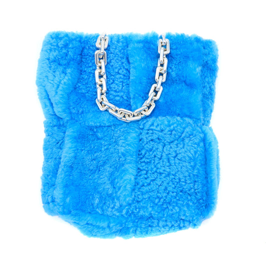 Bottega Veneta Fur Bag with Chain Shearling/Lambskin Blue SHW