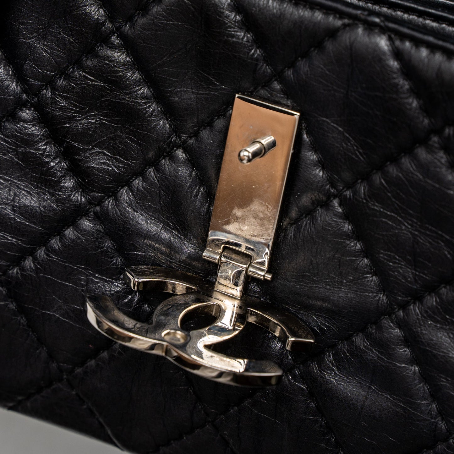 Chanel Giant CC Logo Bag Calfskin Navy SHW