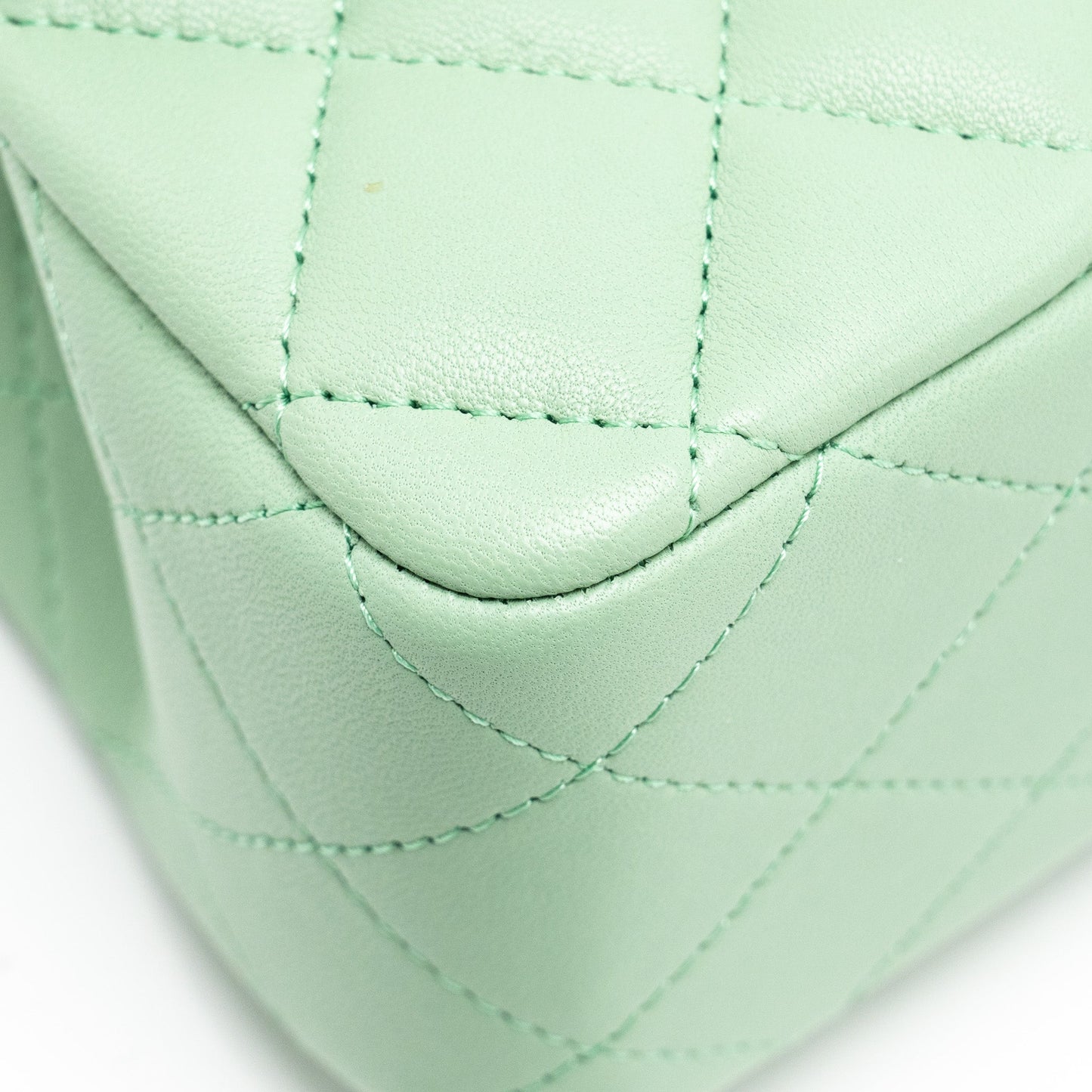 Chanel Top handle mini rectangular flap bag lambskin light green LGHW (microchip)