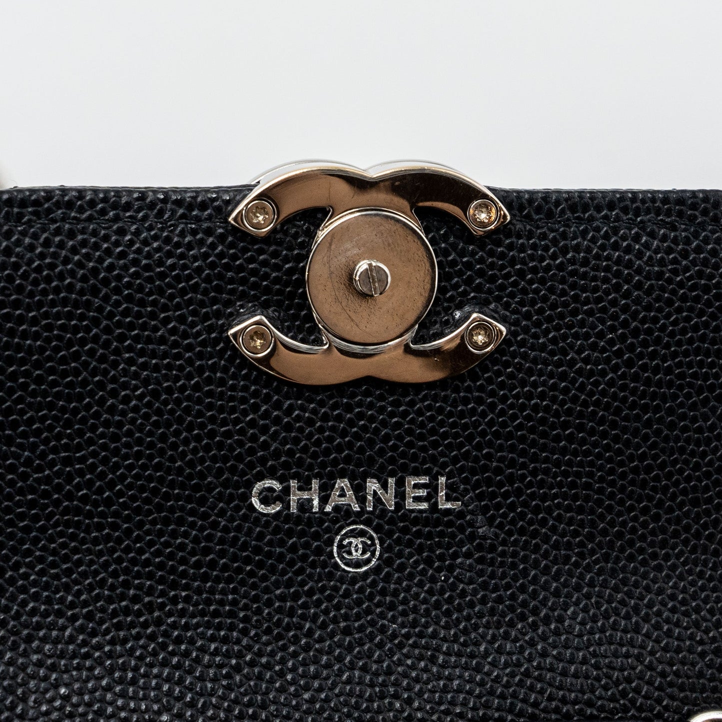 CHANEL MINI FLAP BAG WITH Coco Enamel CHAIN CAVIAR BLACK SHW
