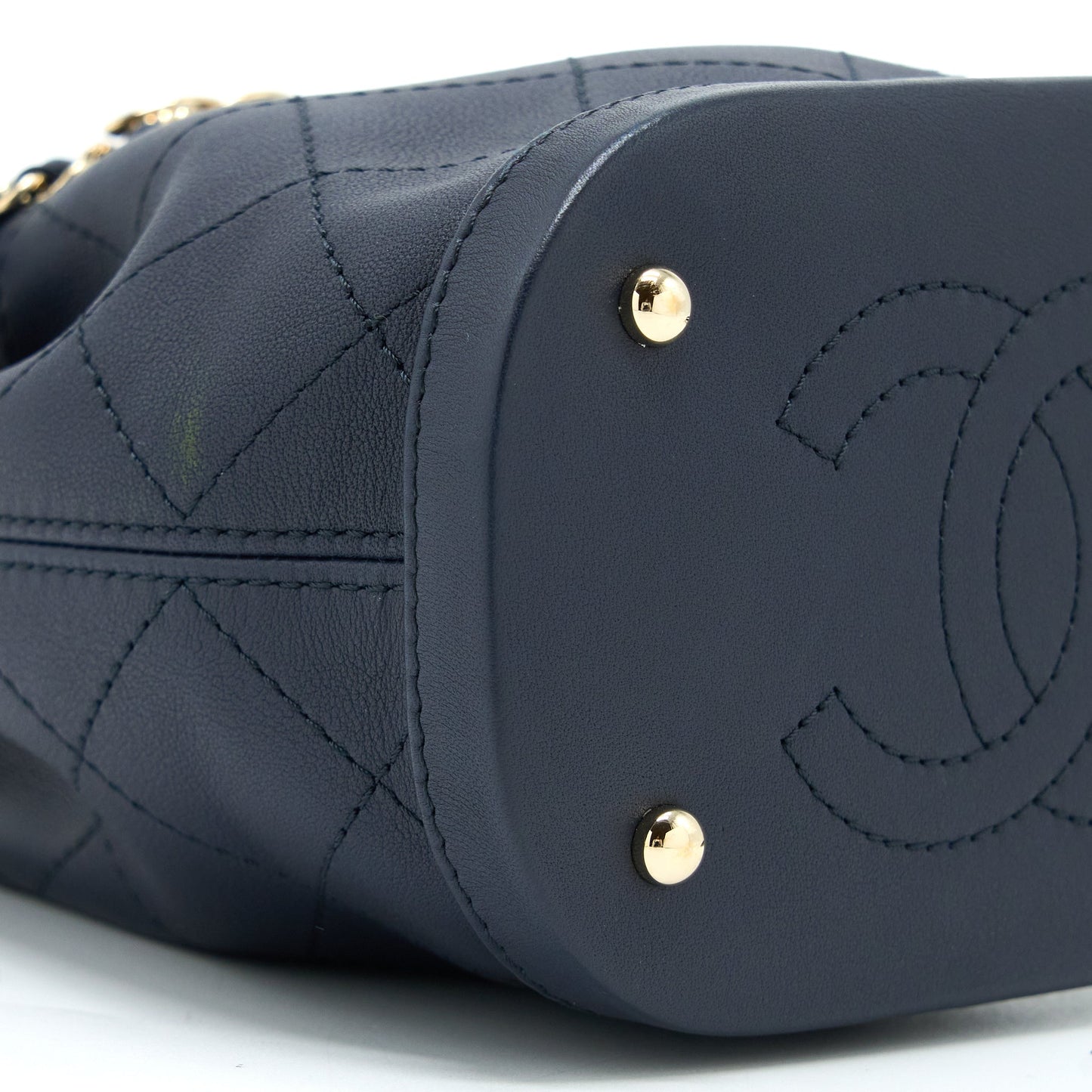 Chanel Mini Drawstring Bucket Bag Lambskin Navy GHW