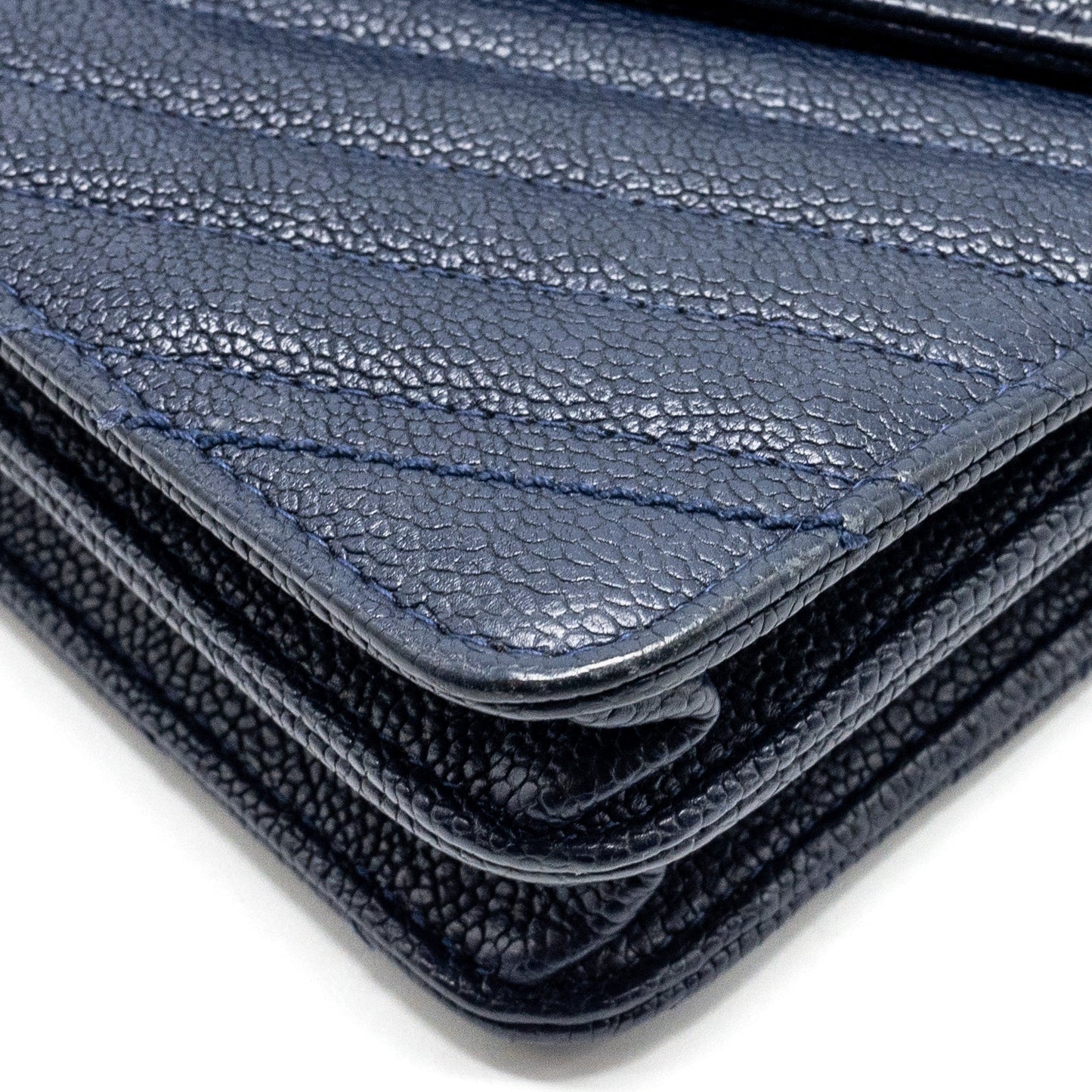 CHANEL Square Chevron Wallet On Chain Navy Caviar Navy SHW
