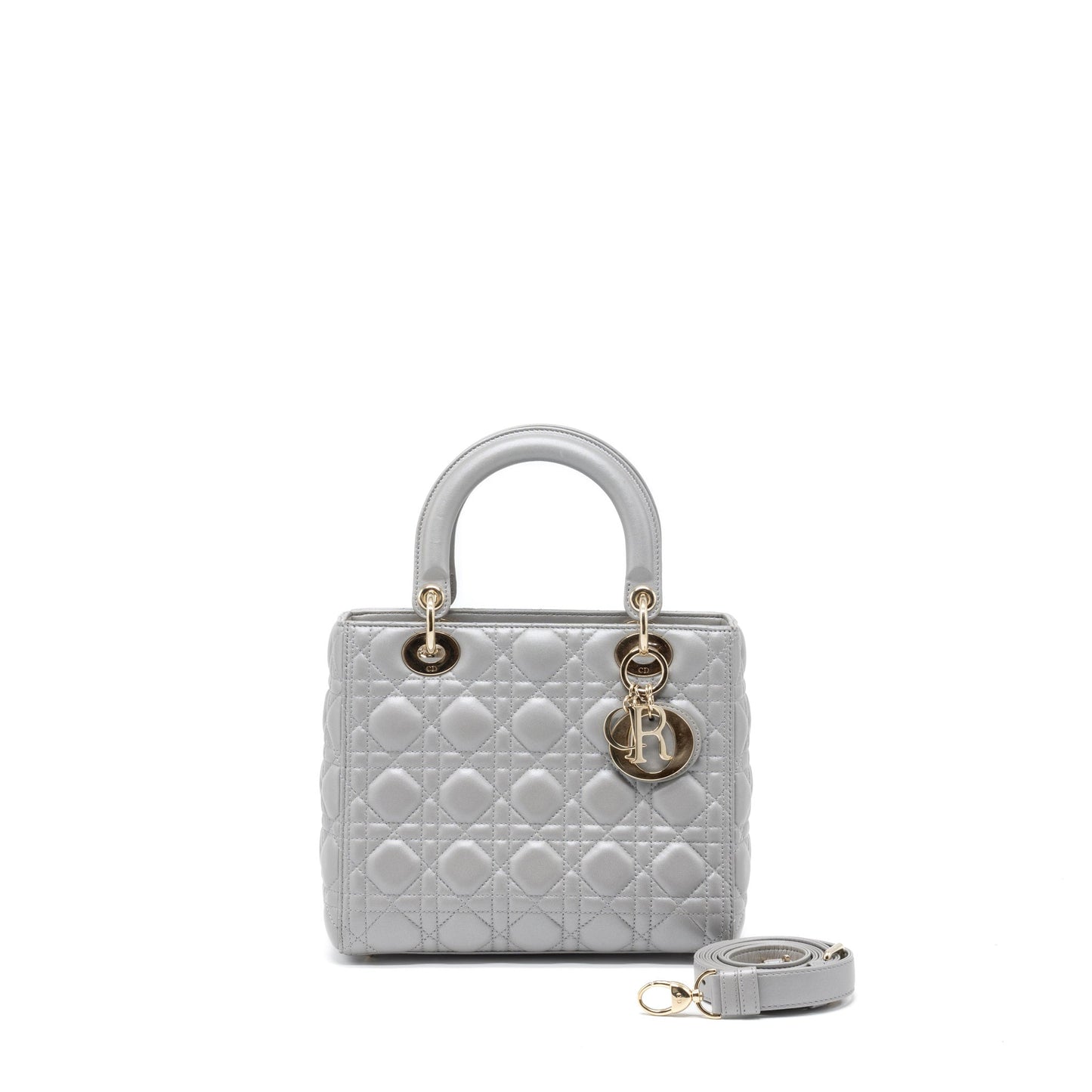 Luxury Dior Medium Lady Luxury Dior Lambskin Grey LGHW