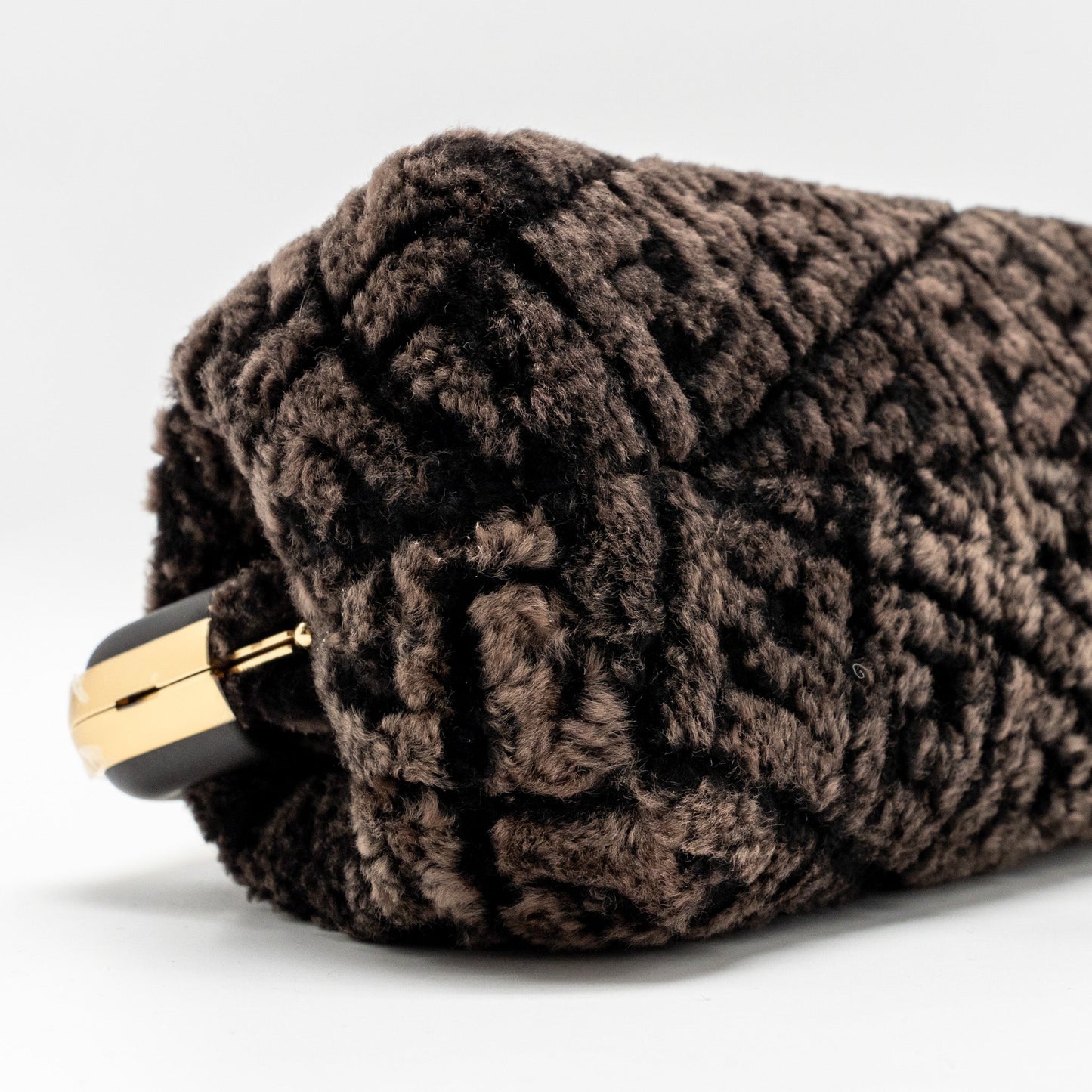 Fendi Medium Fendi First Clutch Bag Shearling Brown GHW