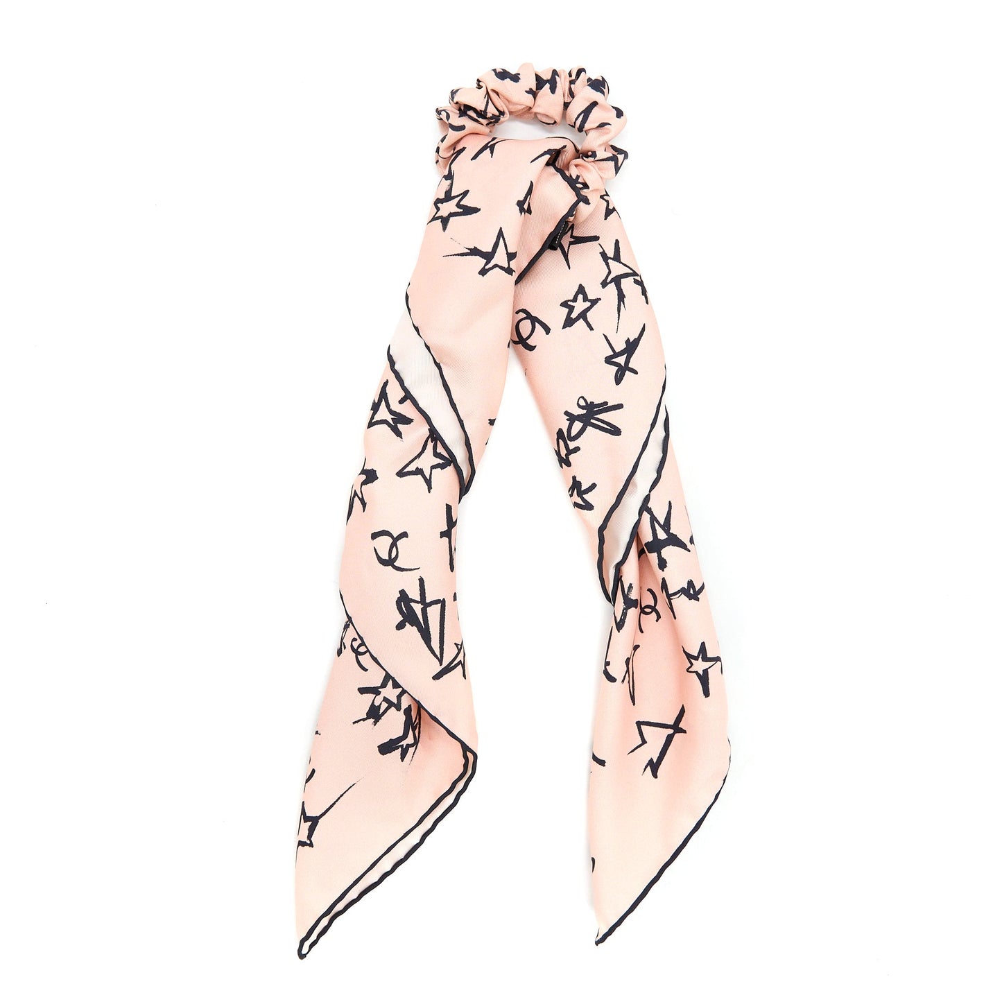 Chanel Hair Tie Silk Twilly Pink/Black