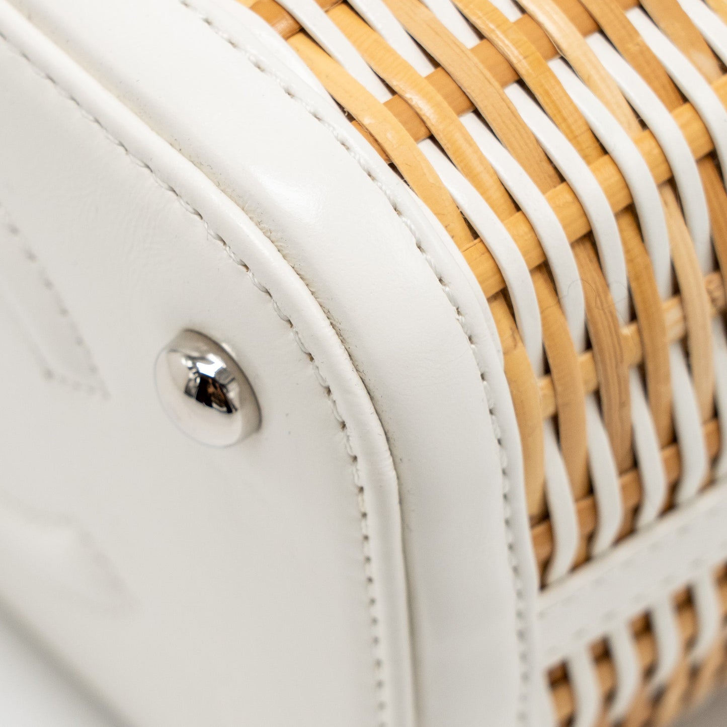 Chanel top handle vanity case bag calfskin/raffia white SHW