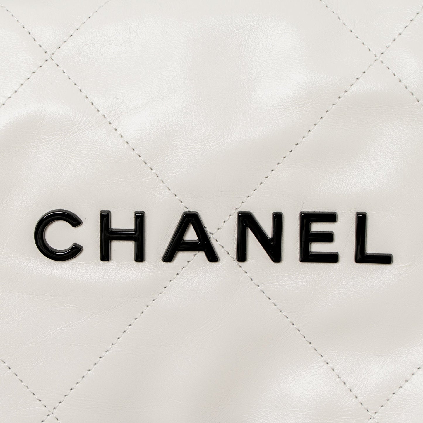 Chanel Small 22 Bag Black Letter Shiny Calfskin White Brushed GHW (Microchip)