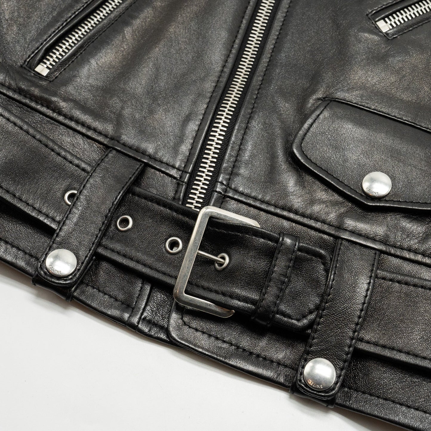 CELINE Size 38 Classic Biker Jacket Lambskin Black