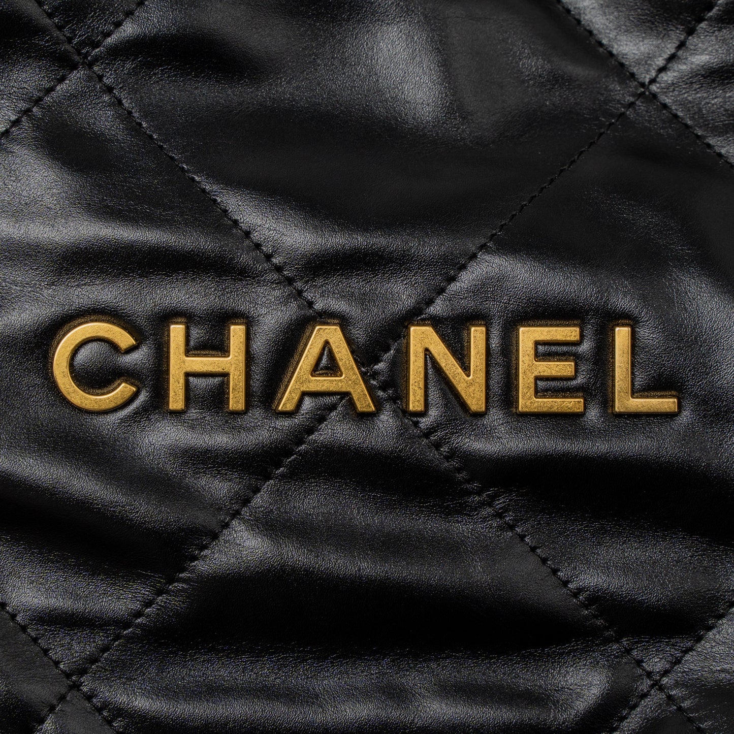 Chanel Small 22 Bag Gold Letter Shiny Calfskin Black Brushed GHW (Microchip)