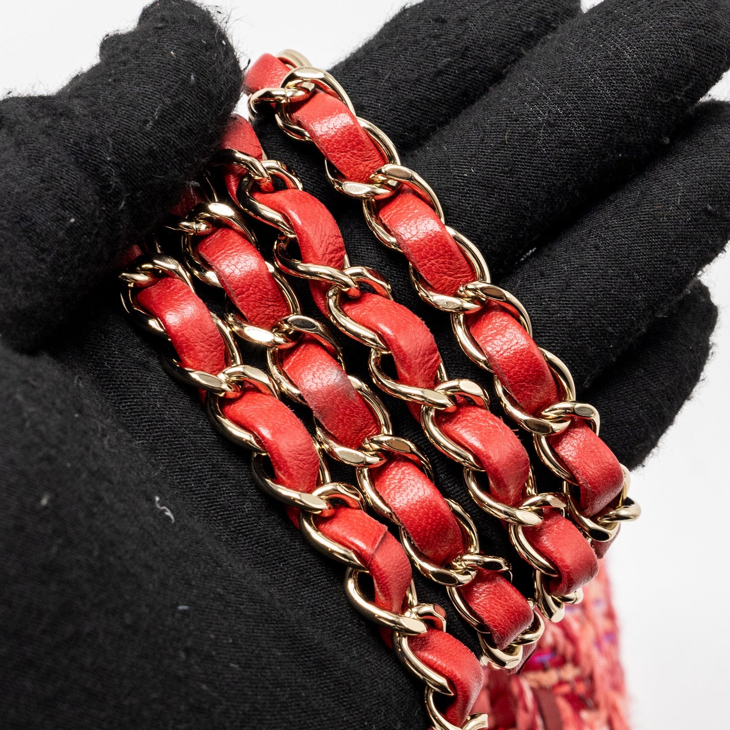 Chanel Mini Rectangular Flap Bag Tweed Multicolour Pink LGHW (Microchip)
