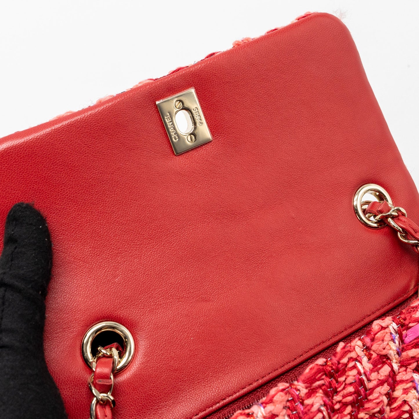 Chanel Mini Rectangular Flap Bag Tweed Multicolour Pink LGHW (Microchip)