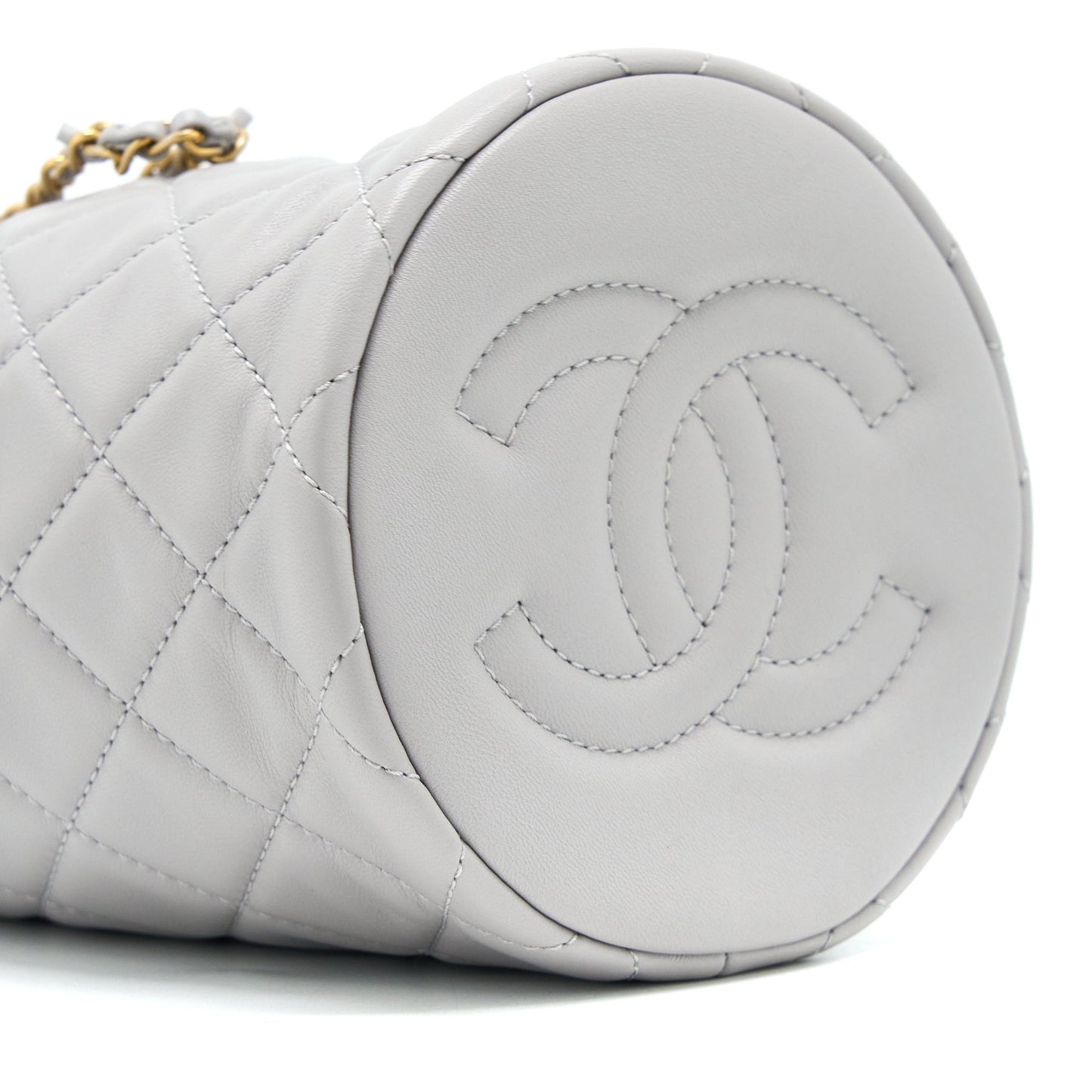 Chanel 22B Pearl Crush Bucket Bag Lambskin Grey GHW (Microchip)