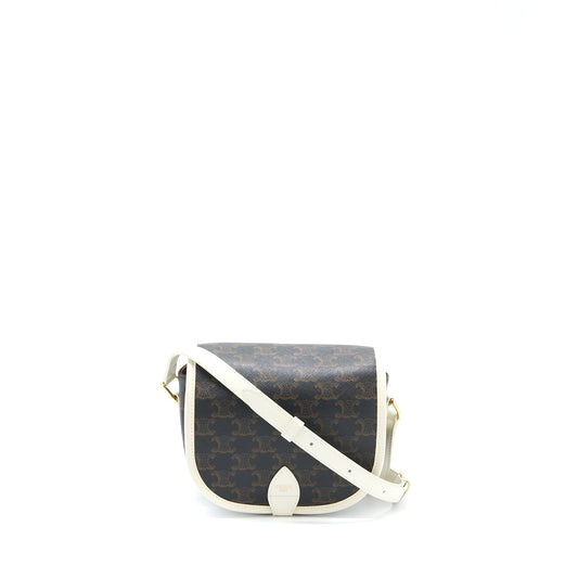 Celine Medium Folco Bag Triomphe Canvas/White LGHW