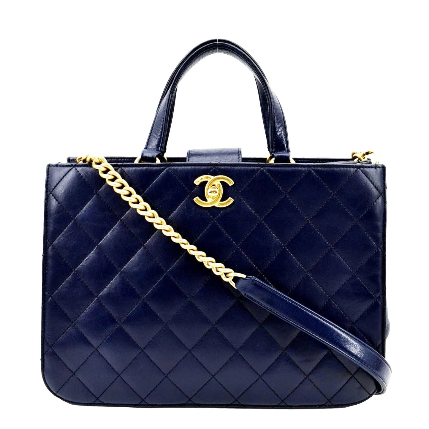 Luxury Chanel Small Straight Lined Shopping Quilted Leather Tote Bag Blue