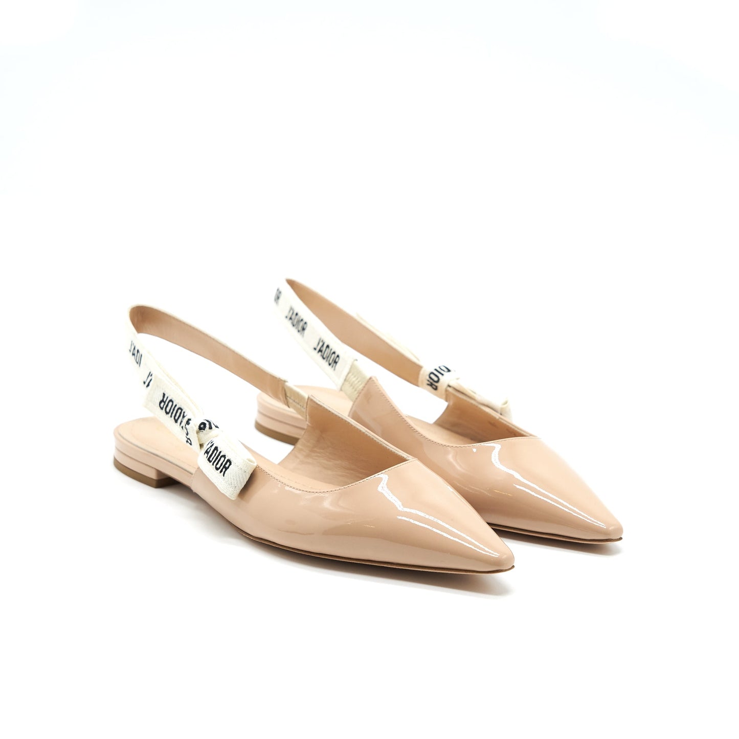 CHRISTIAN Luxury Dior Slingback SIZE39 Ballet Flats Patent Leather Beige