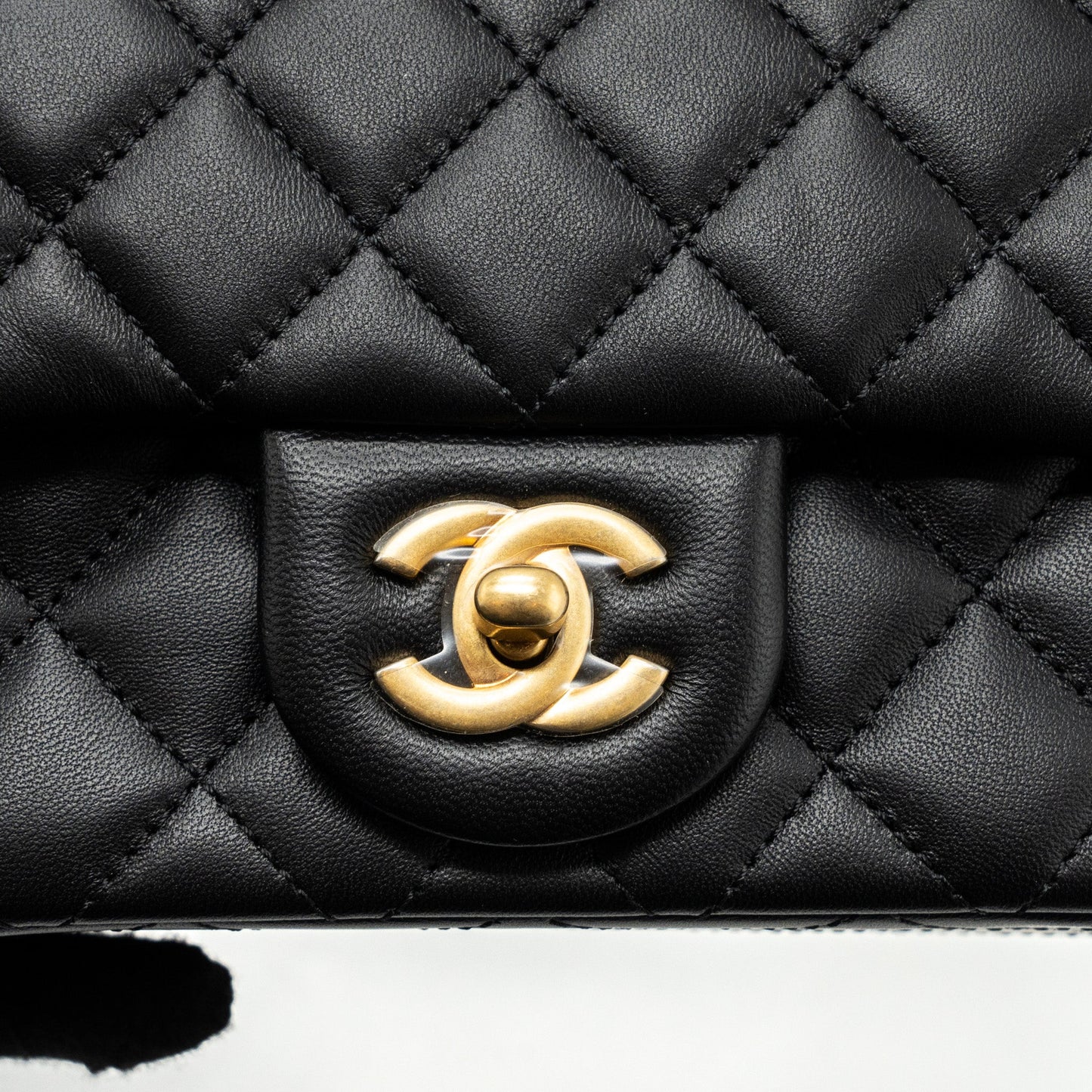 Chanel 23k Pearl Crush Mini Rectangular Flap Bag Lambskin Black Brushed GHW(Microchip)