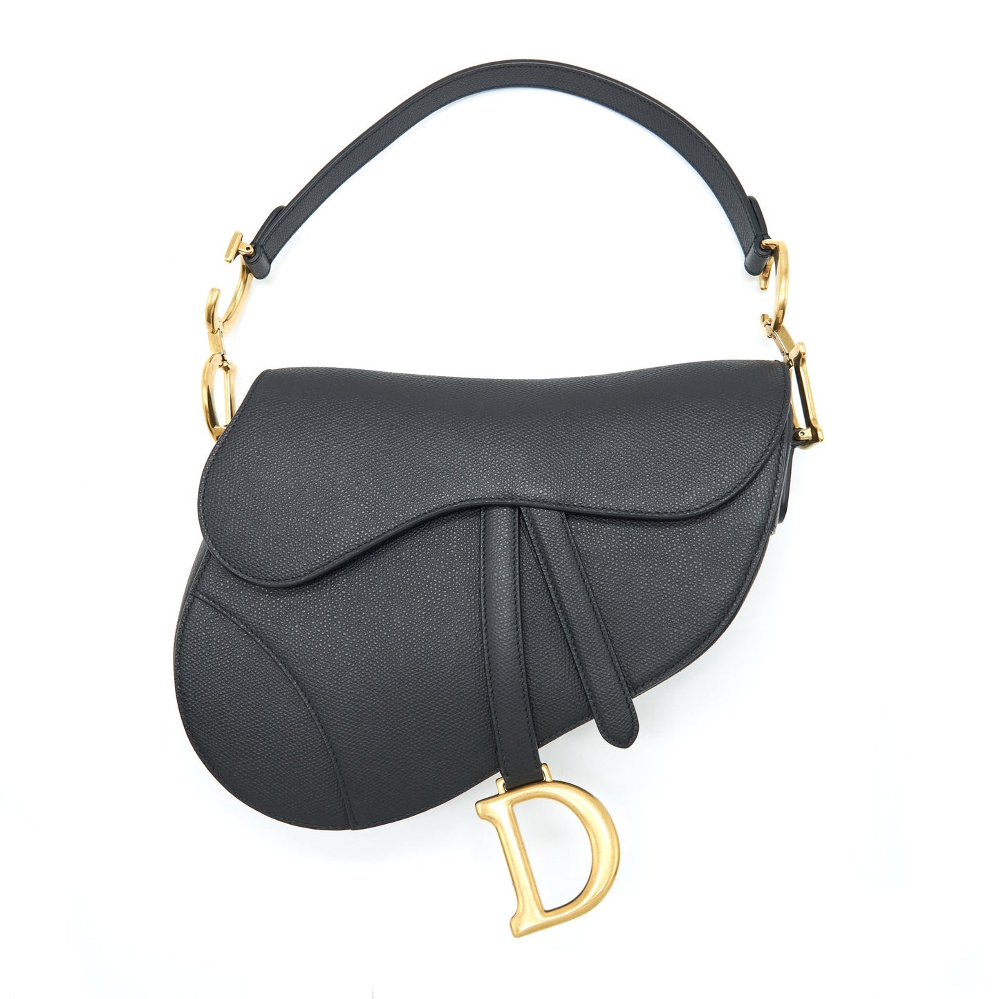Luxury Dior Medium Saddle Bag Grained Calfskin Black GHW