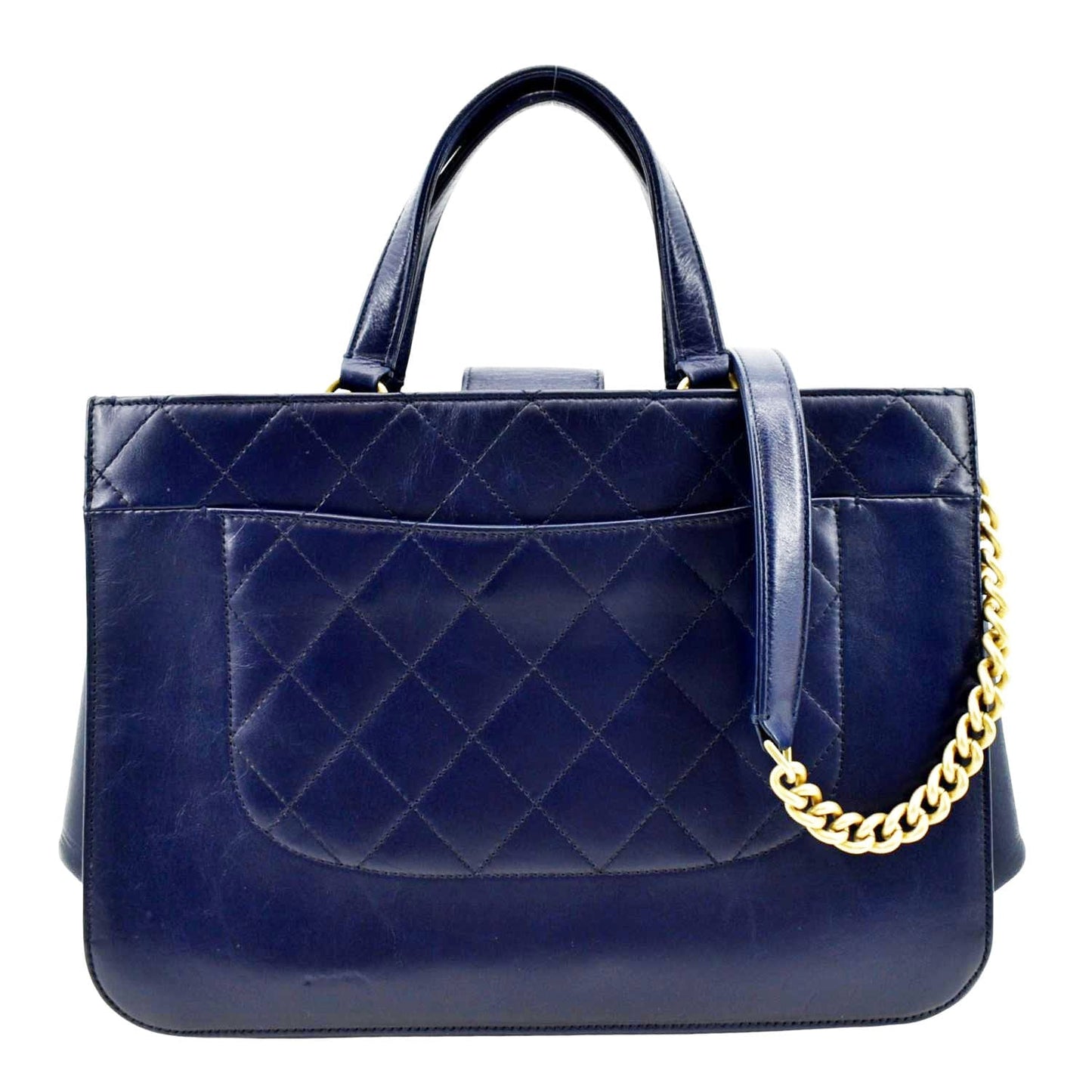 Luxury Chanel Small Straight Lined Shopping Quilted Leather Tote Bag Blue
