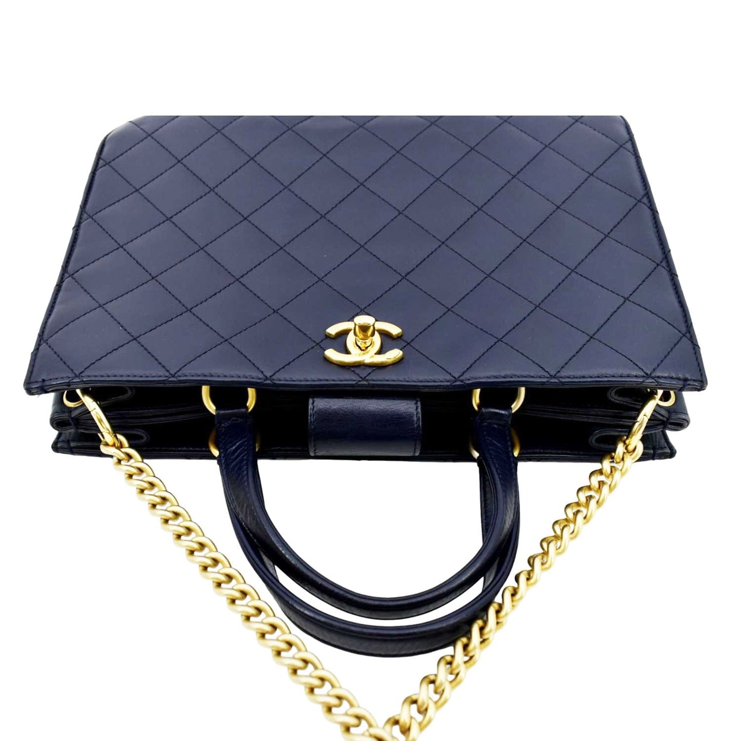 Luxury Chanel Small Straight Lined Shopping Quilted Leather Tote Bag Blue