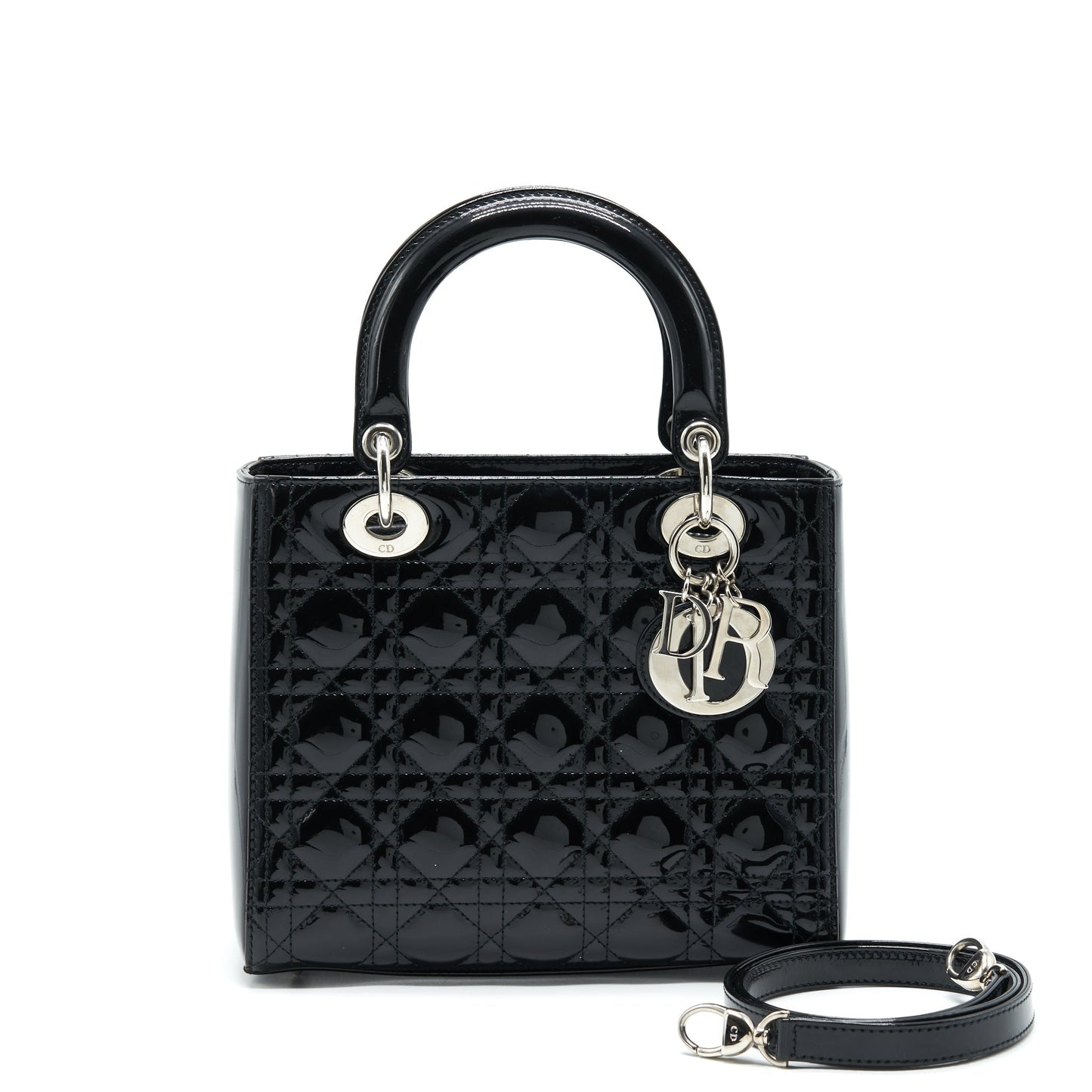 Luxury Dior Medium Lady Luxury Dior Patent Leather Black SHW