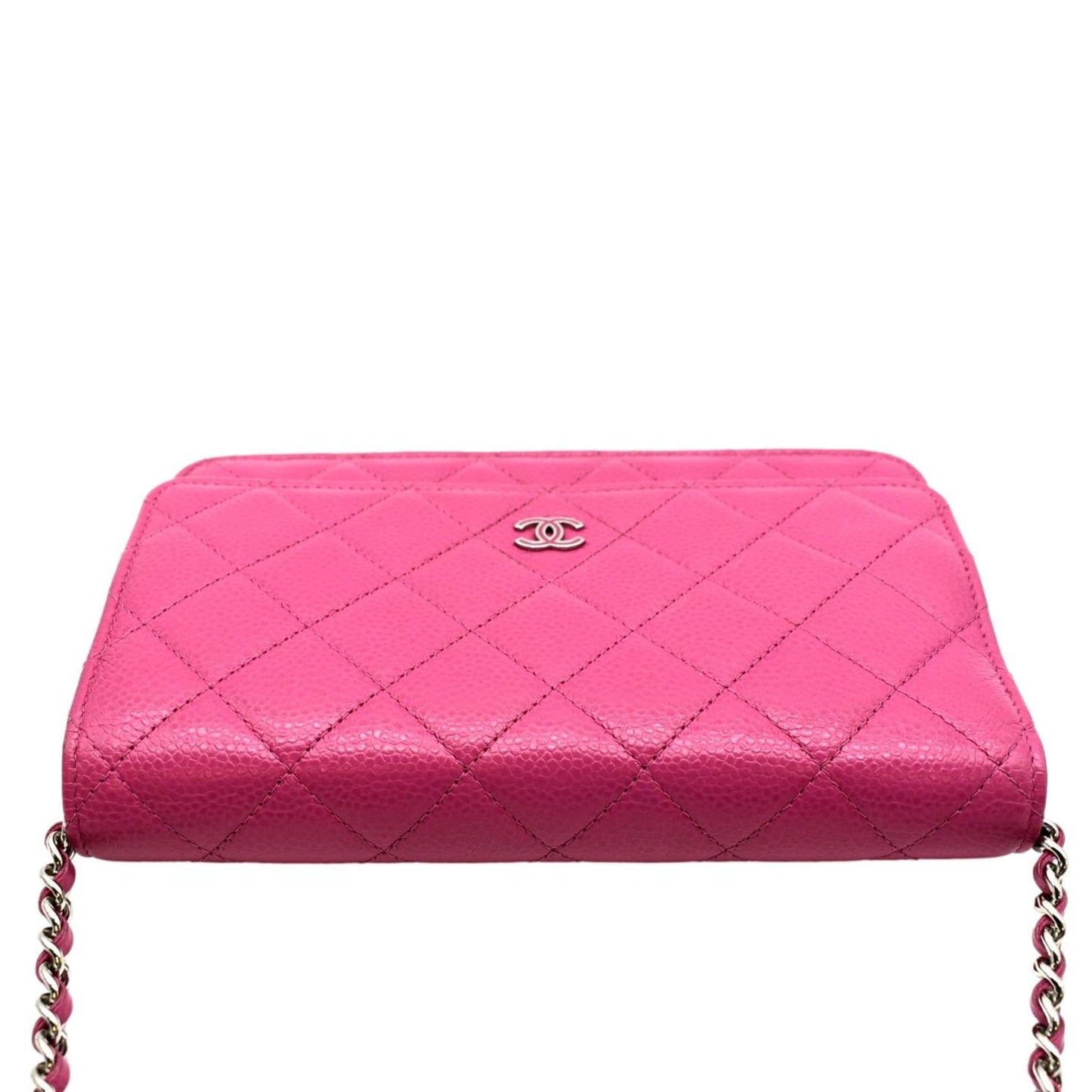 Luxury Chanel WOC Quilted Caviar Leather Crossbody Wallet Pink