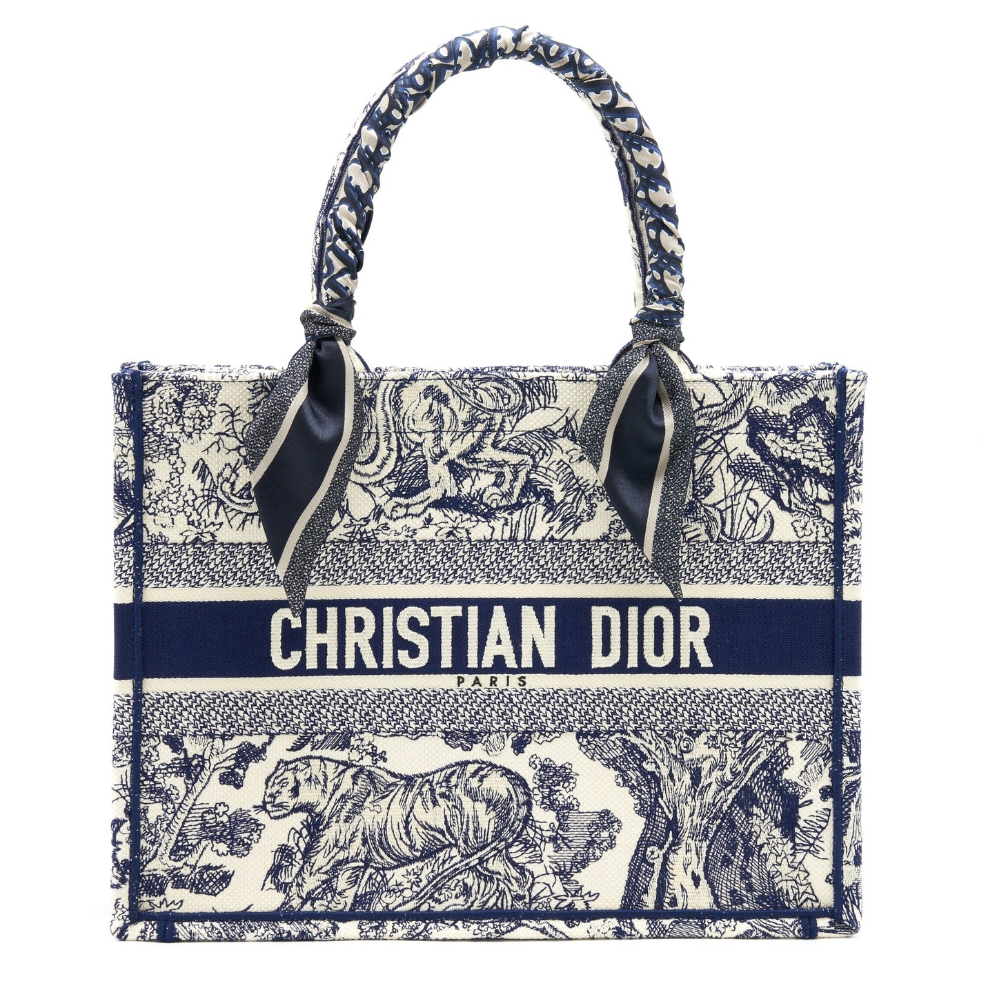 Luxury Dior Small Book Tote Toile De Jouy Navy With Silk Tilly Scarf