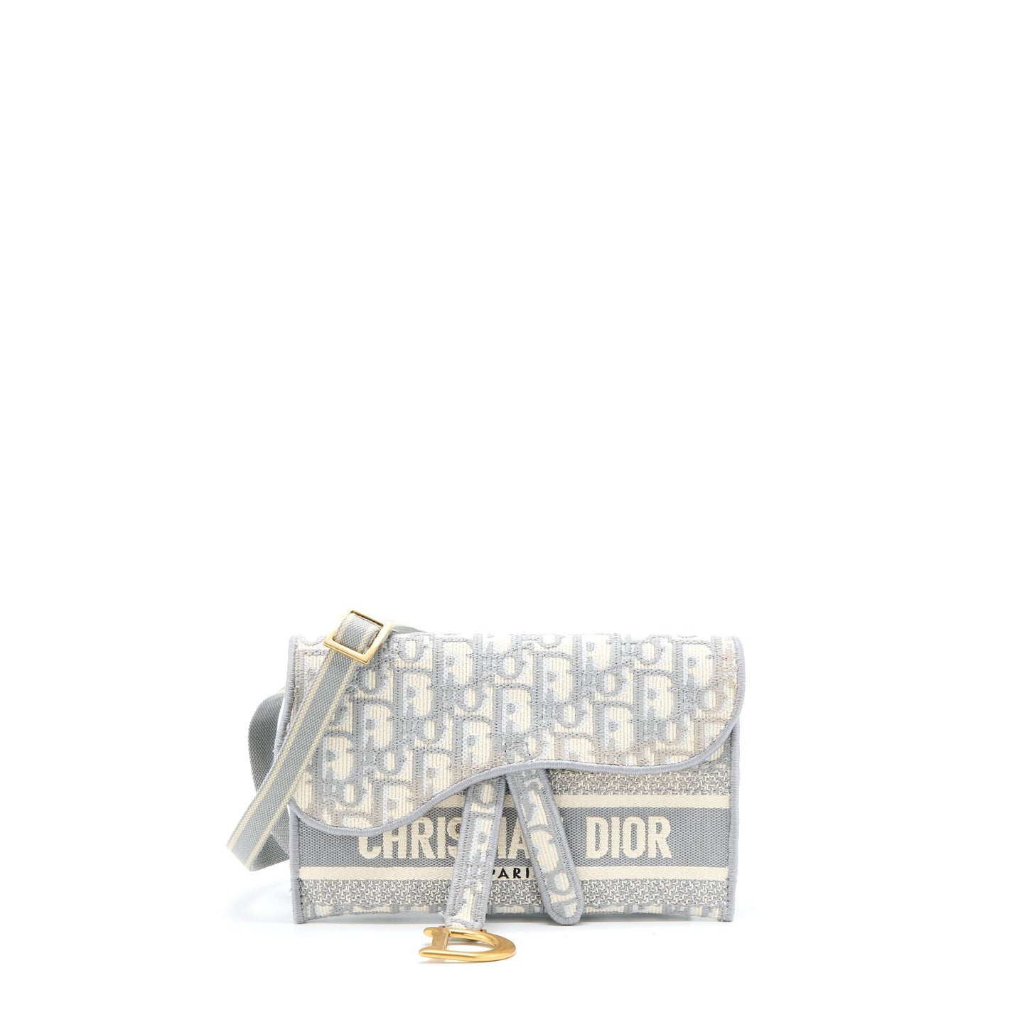 Luxury Dior Saddle Slim Pouch Light Grey Luxury Dior Oblique Embroidery