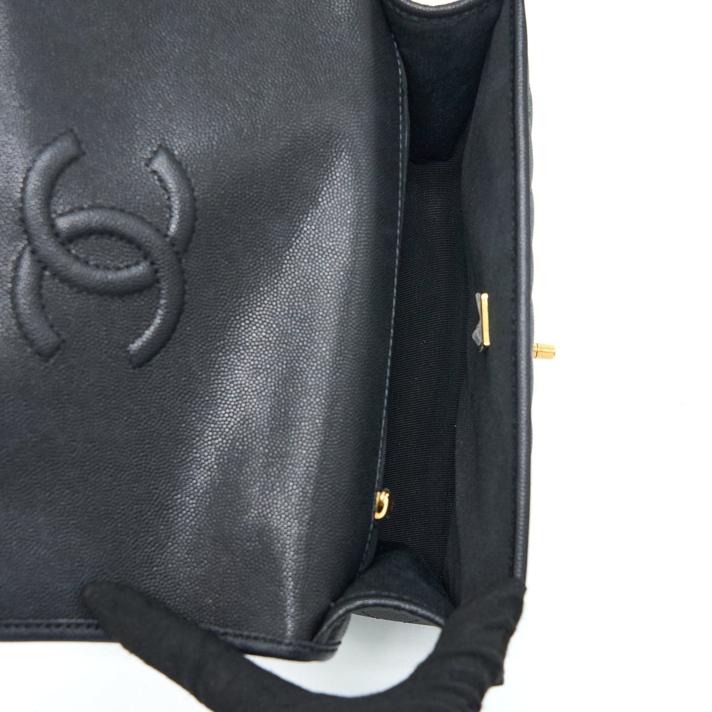 Chanel 22K Top Handle Messenger Bag Caviar Black Brushed GHW (Microchip)
