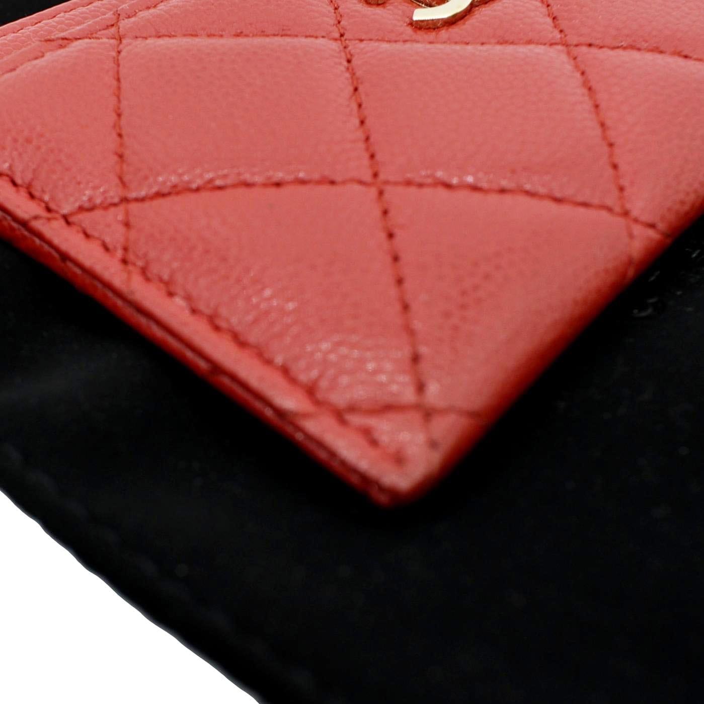 Luxury Chanel CC Card Holder Quilted Caviar Leather Wallet Red