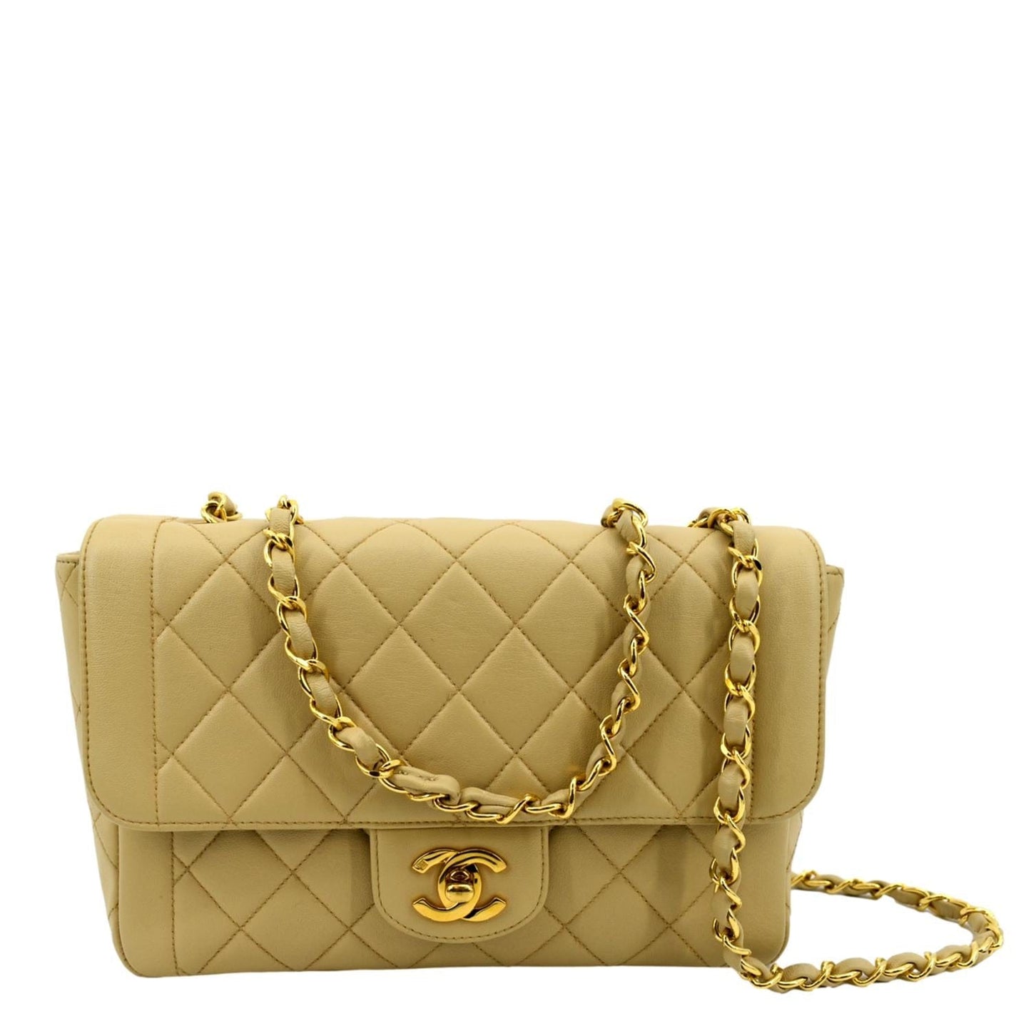 Luxury Chanel Medium Quilted Lambskin Leather Flap Shoulder Bag Beige