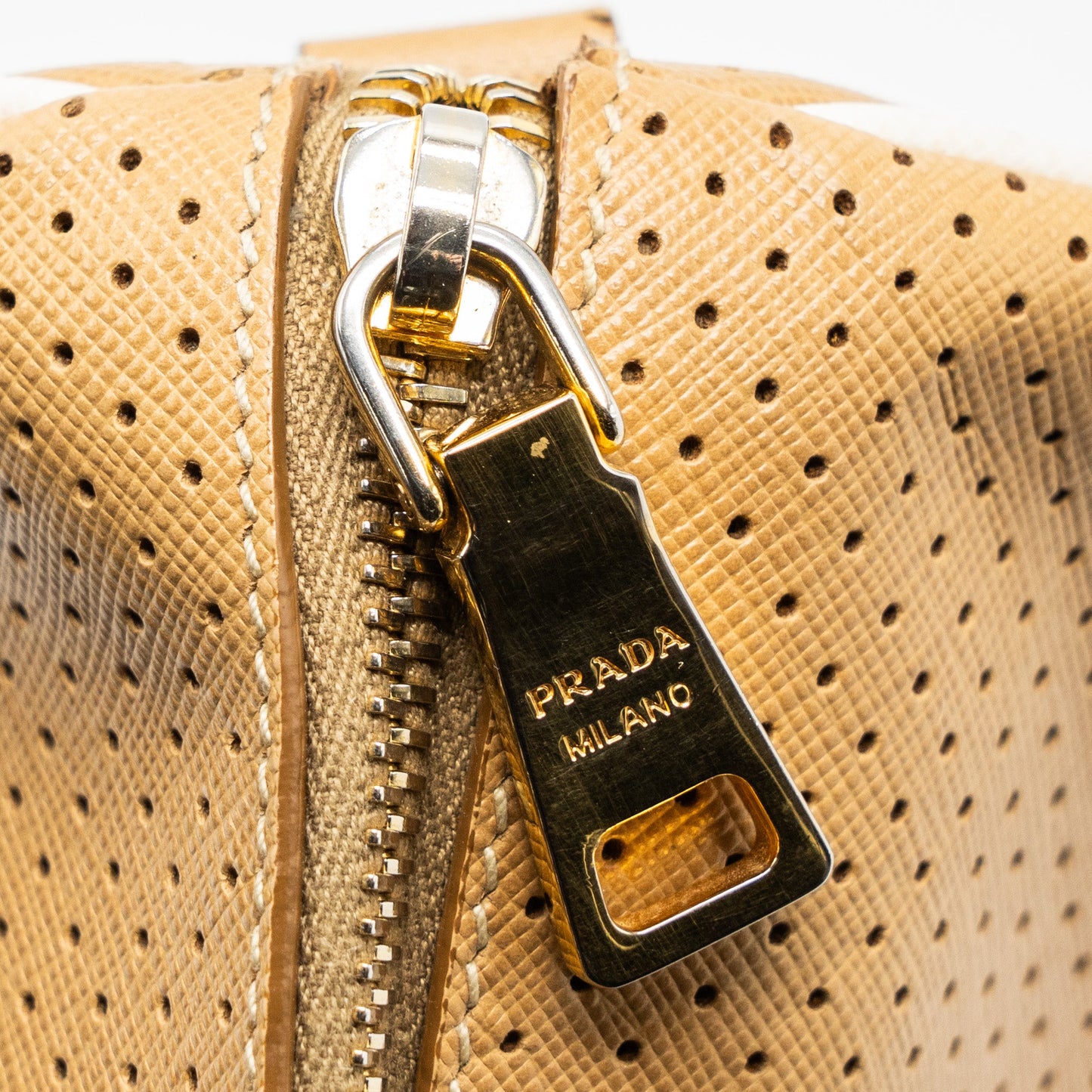 Prada Boston tote bag calfskin leather beige GHW