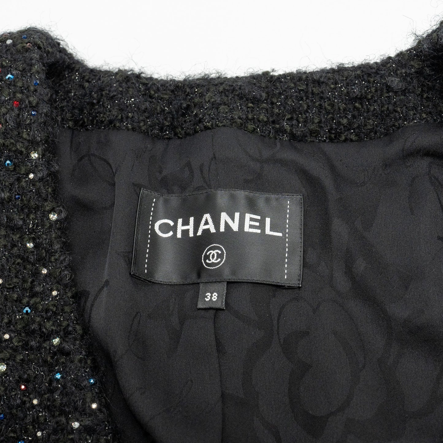 Chanel Size 38 Shining Crystal Tweed Dress Coat Wool/Acrylic Black/Multicolour