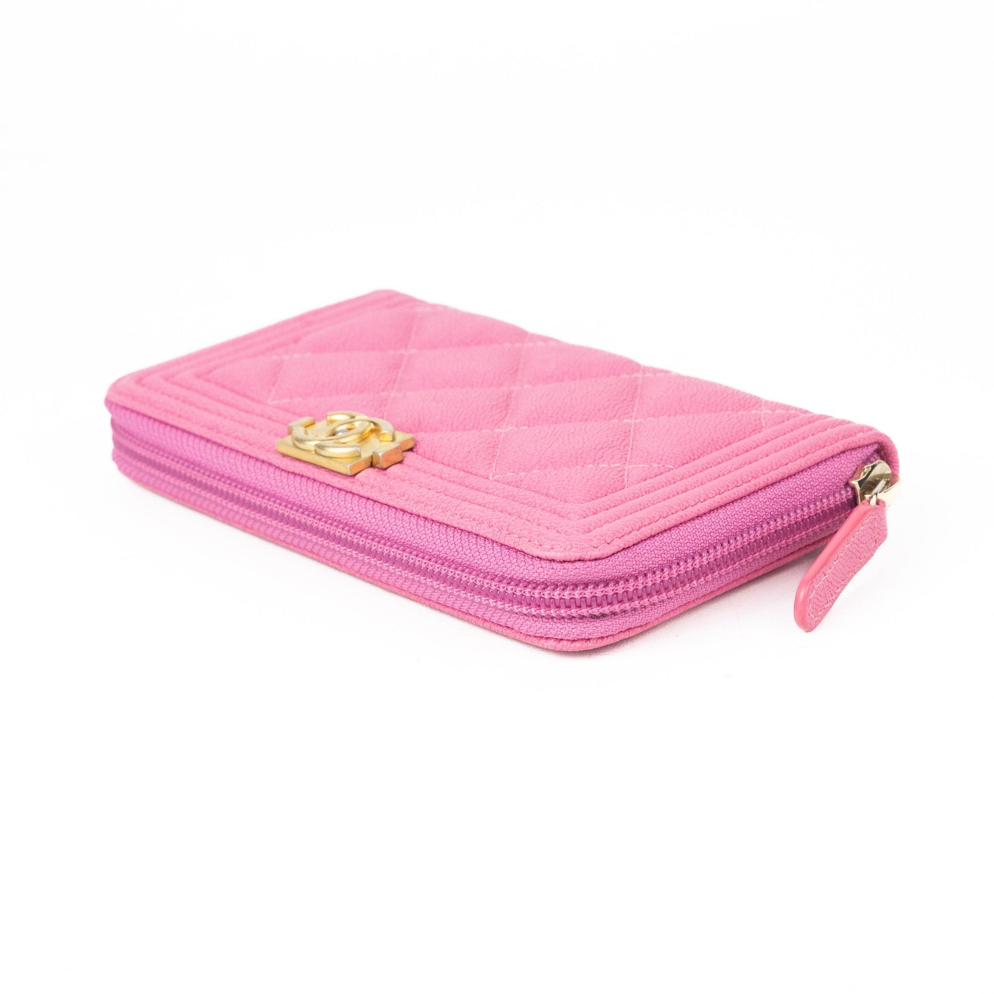 Chanel Caviar Quilted Boy Zip Wallet in Pink