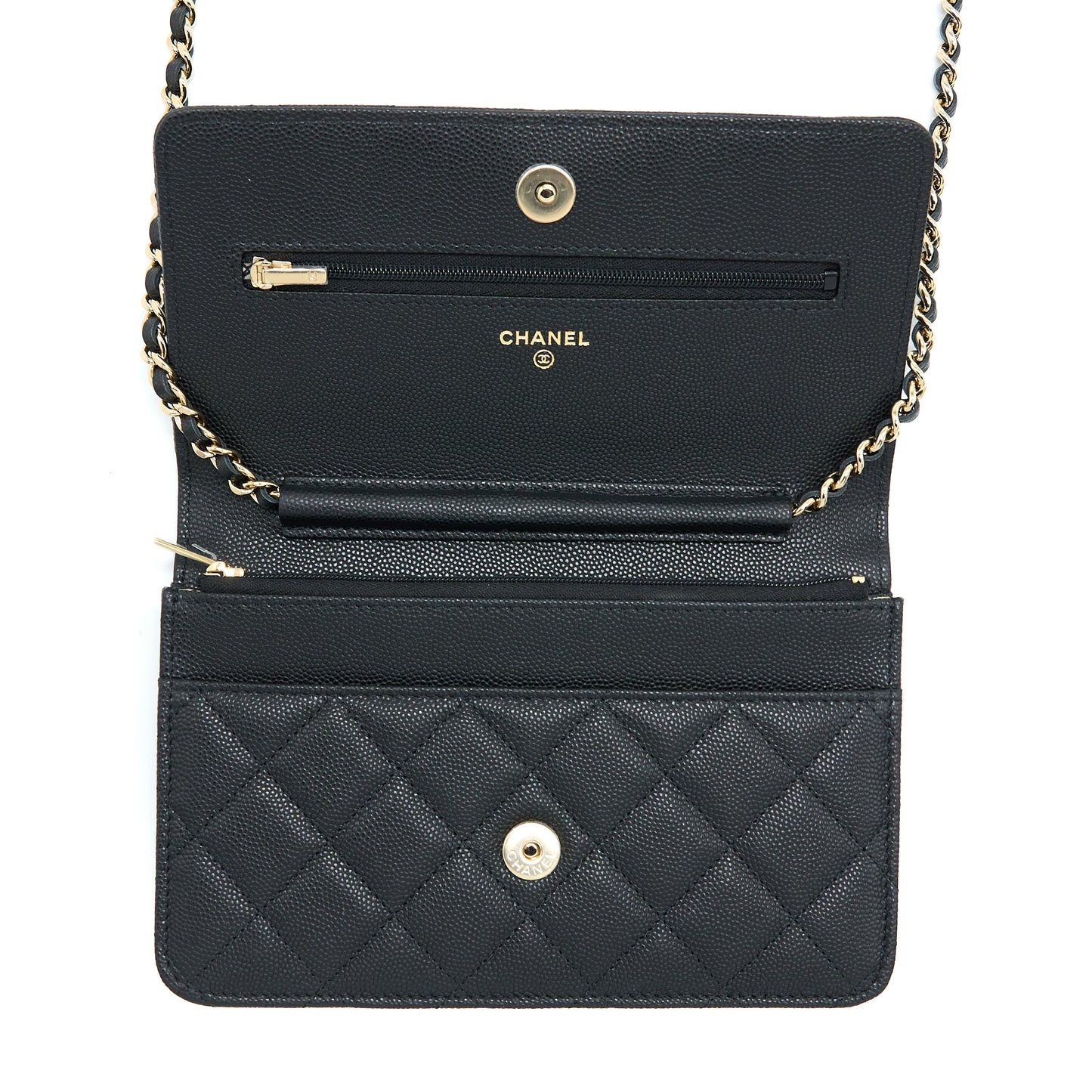 Chanel 23C Giant CC Logo Wallet on Chain Caviar Black LGHW (Microchip)