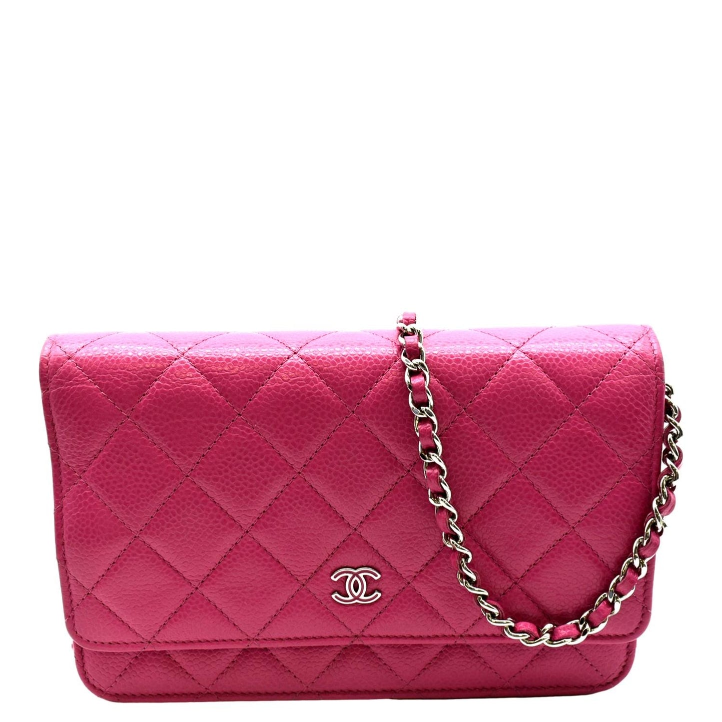 Luxury Chanel WOC Quilted Caviar Leather Crossbody Wallet Pink