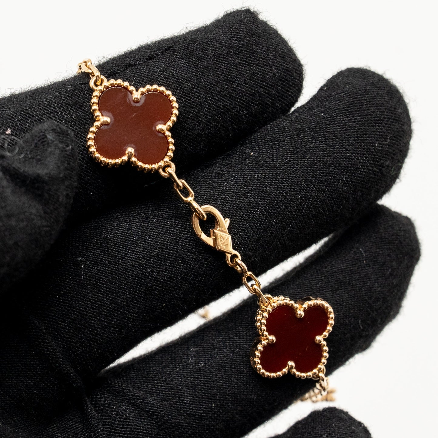 Van Cleef & Arpels Vintage Alhambra bracelet, 5 Motifs, Rose Gold/Carnelian