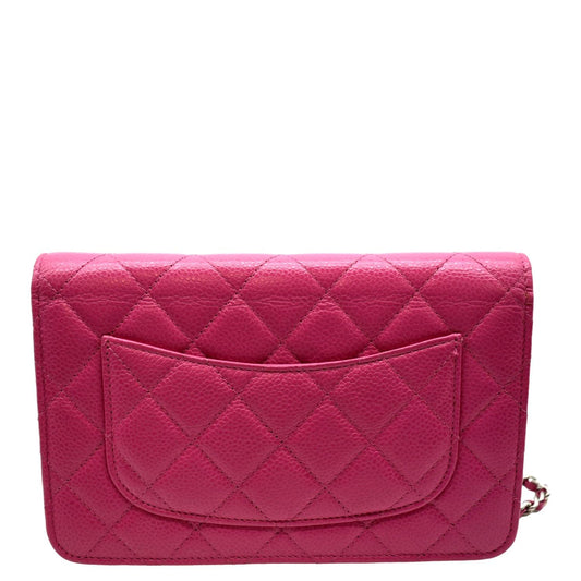 Luxury Chanel WOC Quilted Caviar Leather Crossbody Wallet Pink
