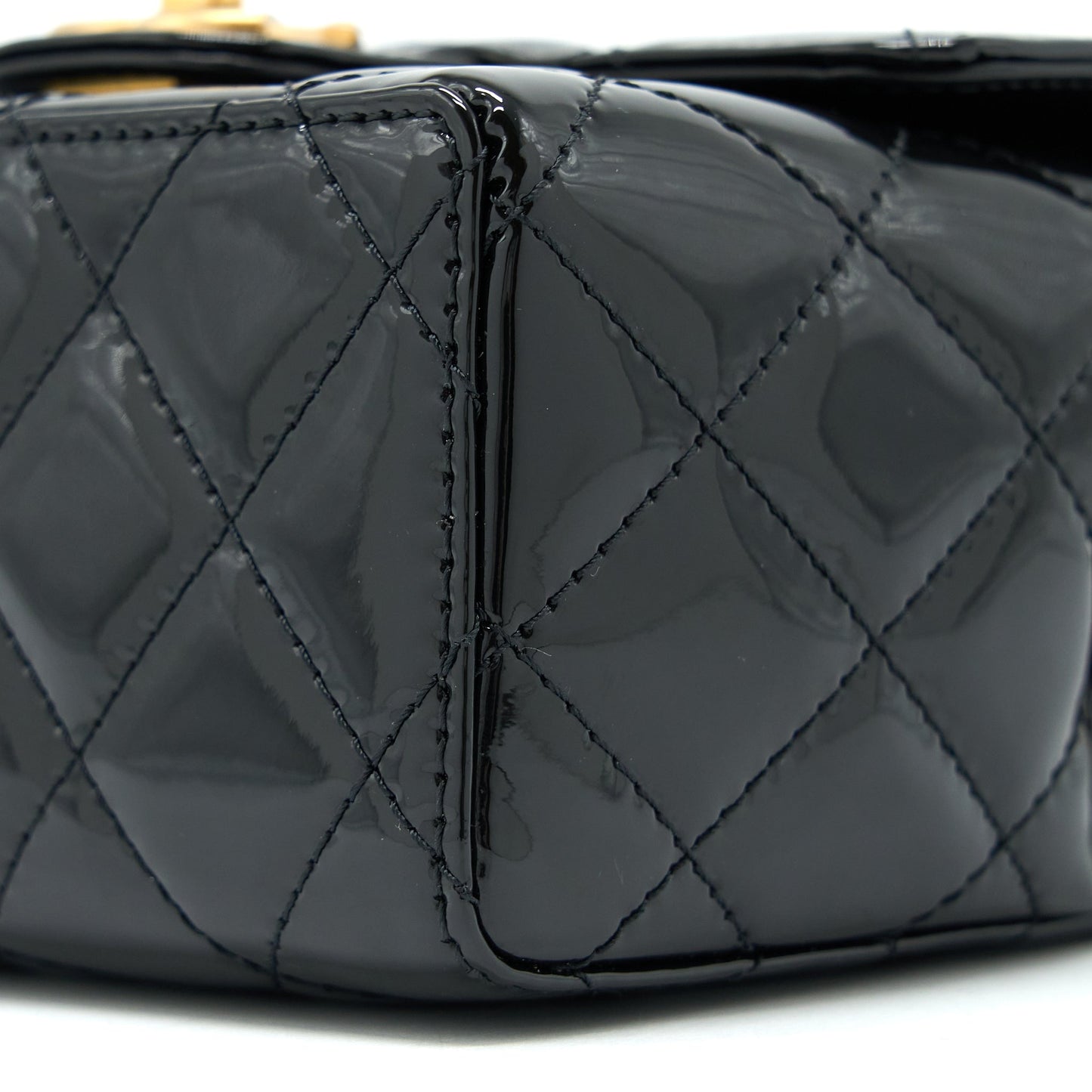 Chanel 22K Retro Classic New Square Mini Flap Bag Patent Black Brushed GHW (Microchip)