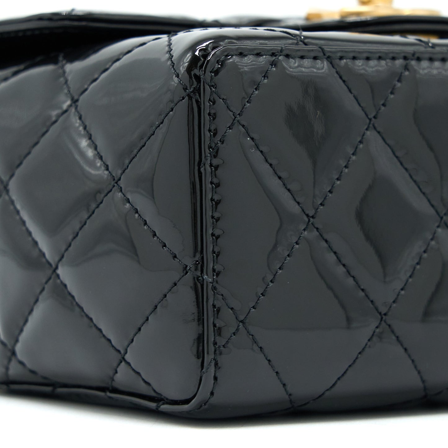 Chanel 22K Retro Classic New Square Mini Flap Bag Patent Black Brushed GHW (Microchip)