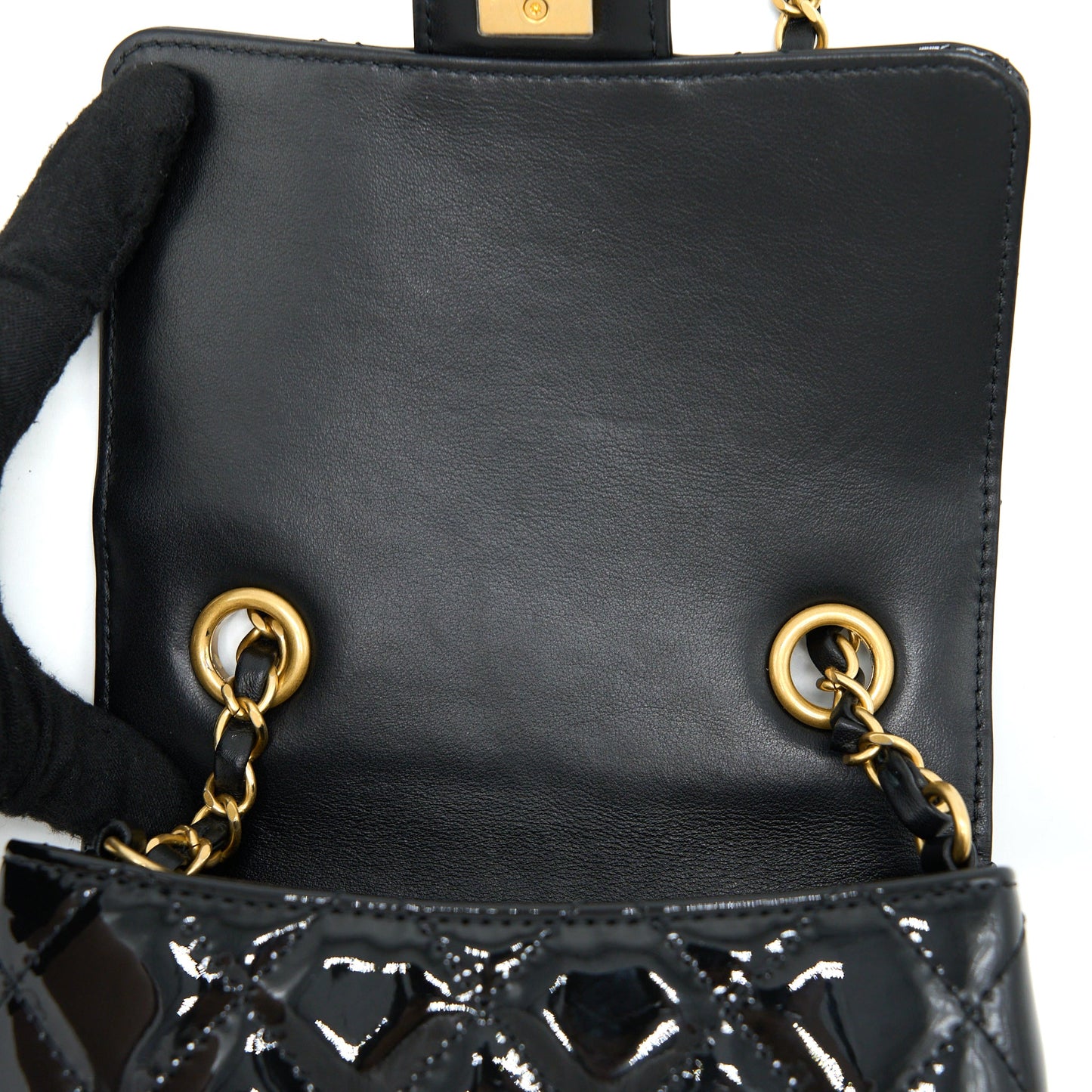 Chanel 22K Retro Classic New Square Mini Flap Bag Patent Black Brushed GHW (Microchip)